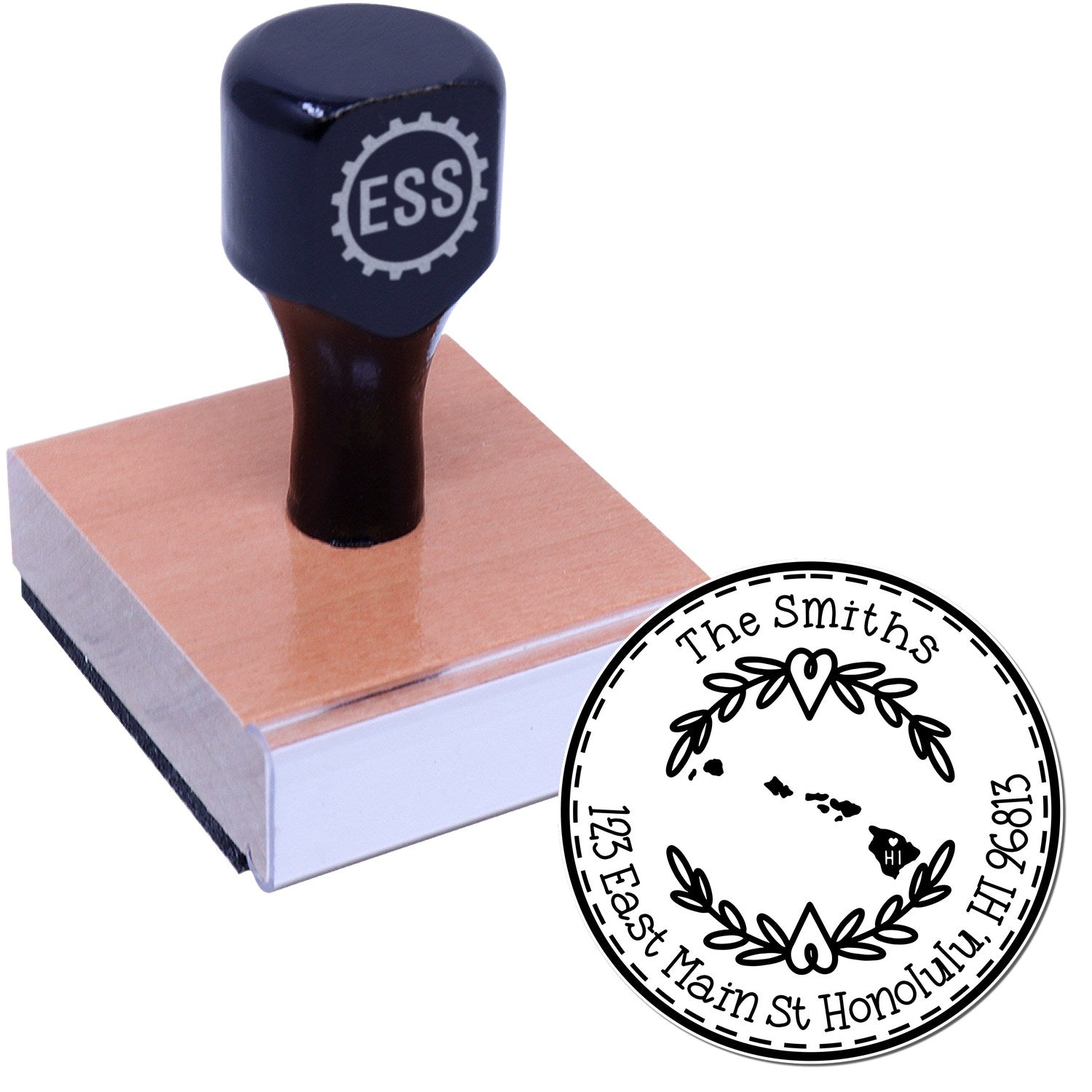 Wooden Handle Round Hawaii State Wreath Custom-Made Return Address Stamp - Engineer Seal Stamps