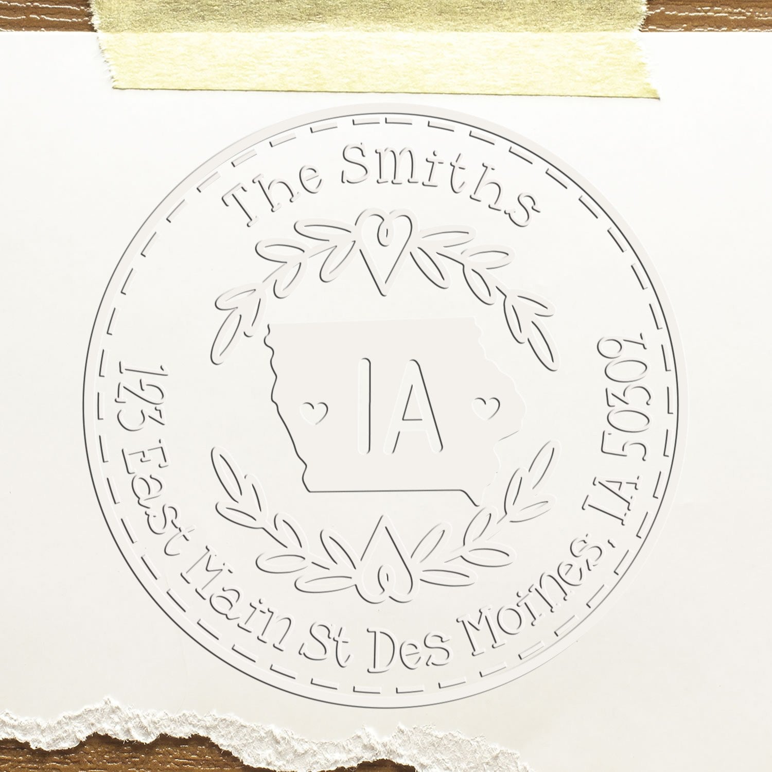 Iowa Decorative Wreath Customizable Name and Address Stamp Hybrid Embosser - Engineer Seal Stamps