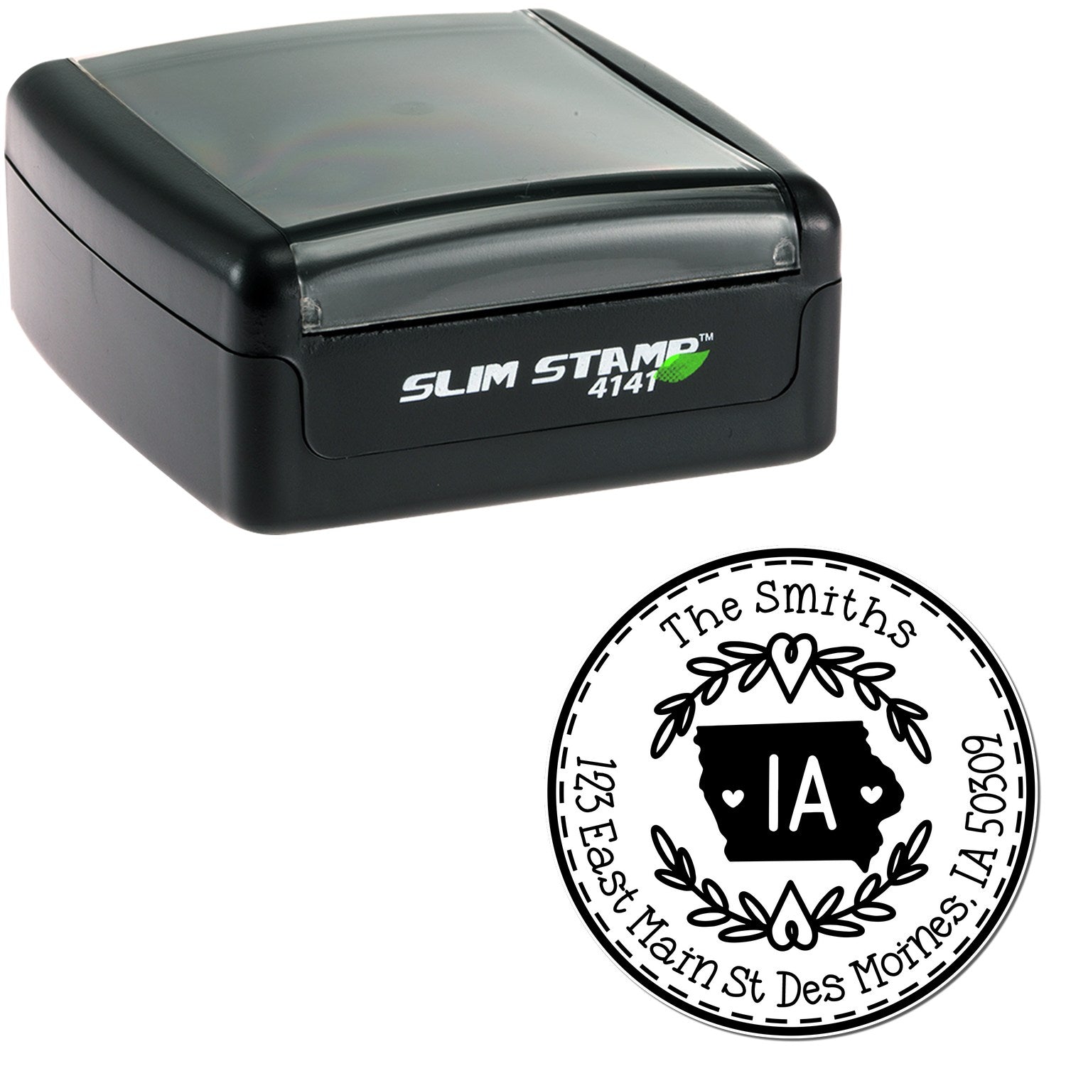 Slim Iowa State Wreath Customizable Mailing Pre-Inked Stamp - Engineer Seal Stamps