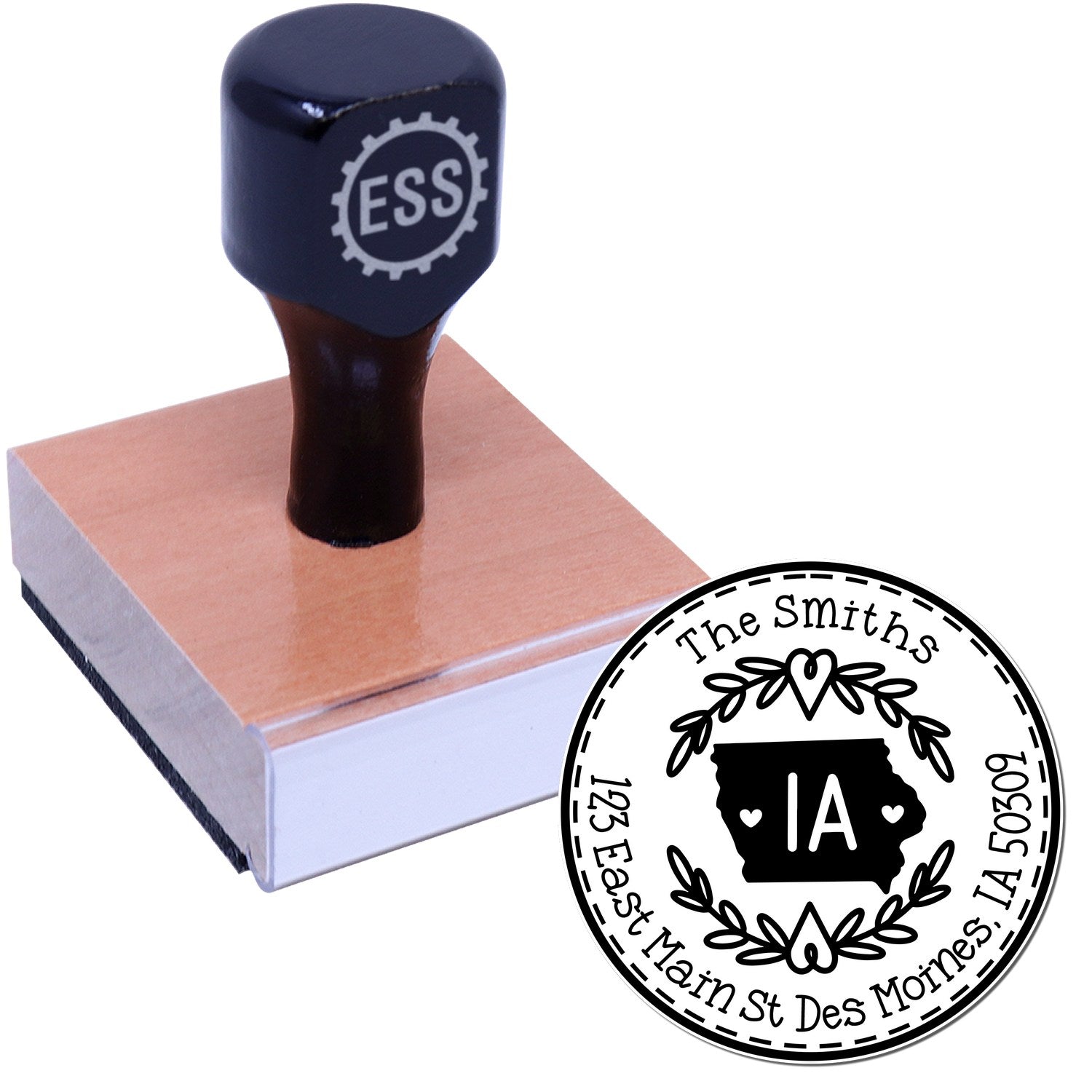 Wooden Handle Round Iowa State Wreath Home Address For Envelopes Rubber Stamp - Engineer Seal Stamps