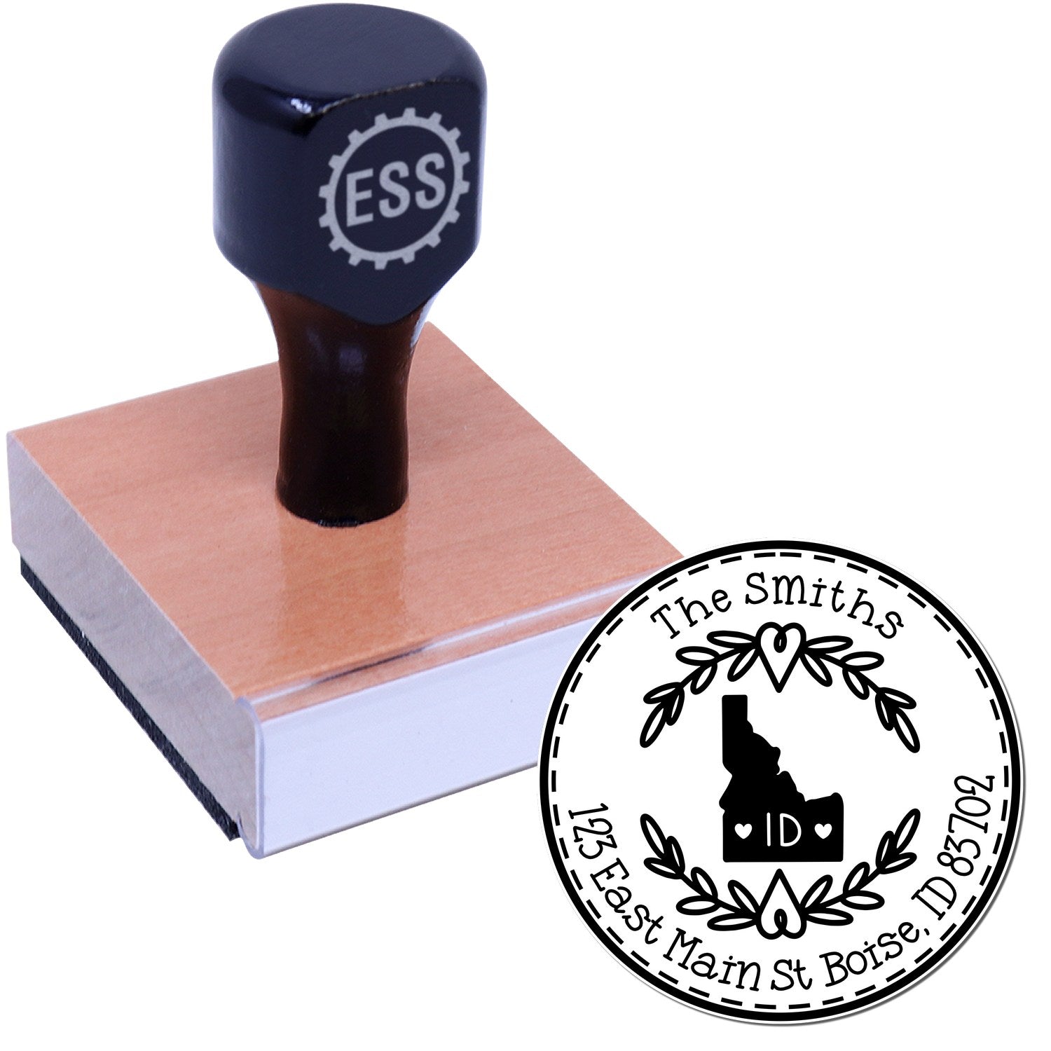 Wooden Handle Round Idaho State Wreath Custom-Made Return Address Rubber Stamp - Engineer Seal Stamps