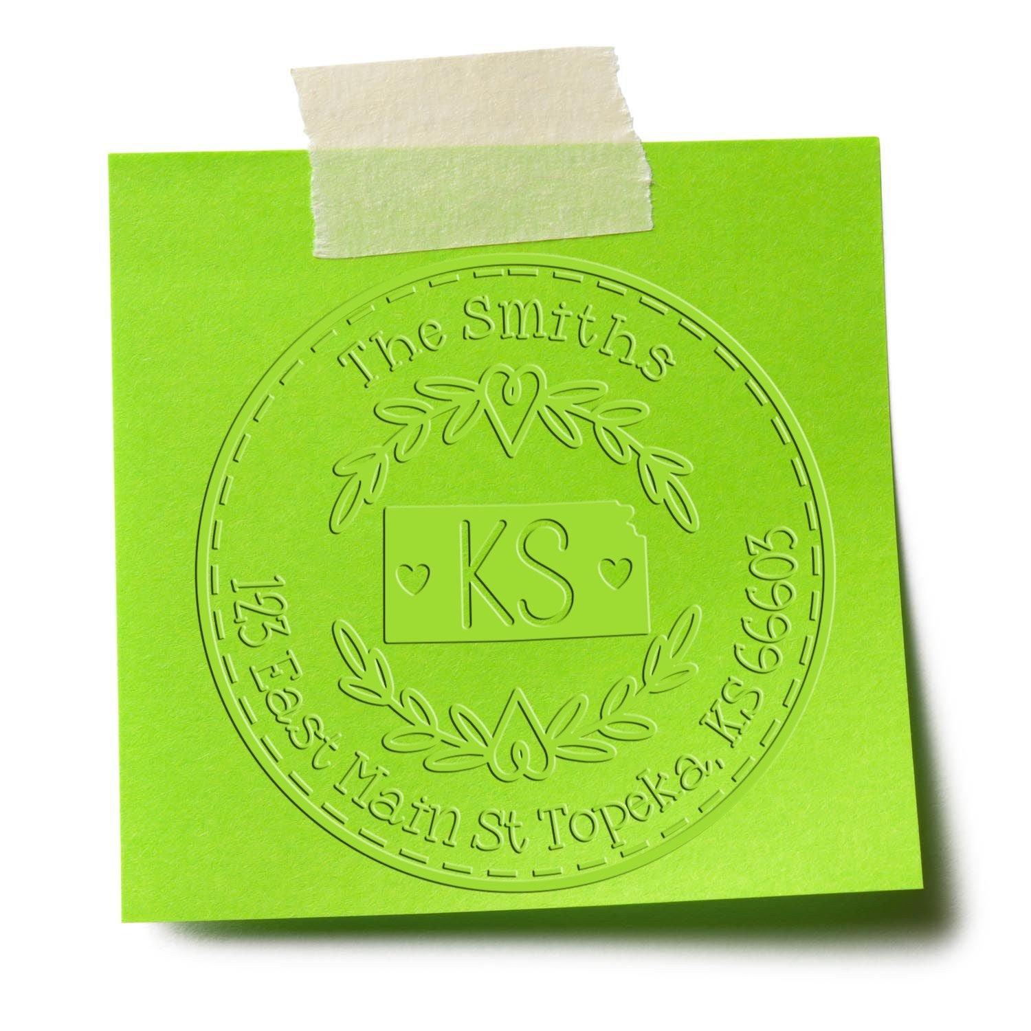 Kansas Decorative Wreath Customizable Name and Address Seal Stamp Hybrid Embosser - Engineer Seal Stamps