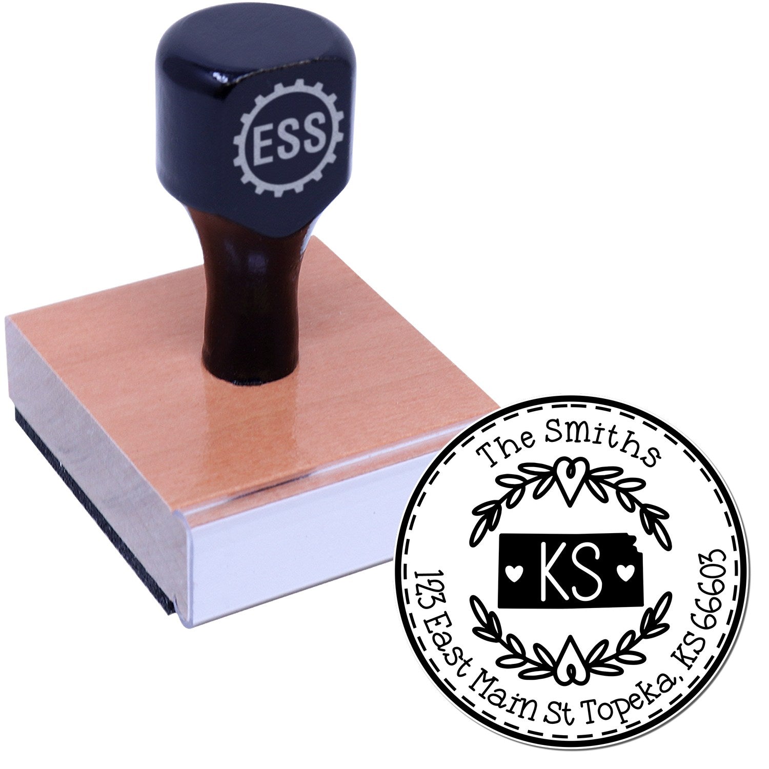 Wooden Handle Round Kansas State Wreath Home Address Rubber Stamp - Engineer Seal Stamps