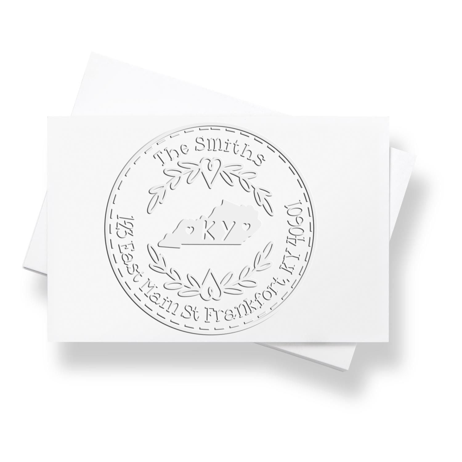 Kentucky Decorative Wreath Customizable Name and Address Embossed Seal - Engineer Seal Stamps