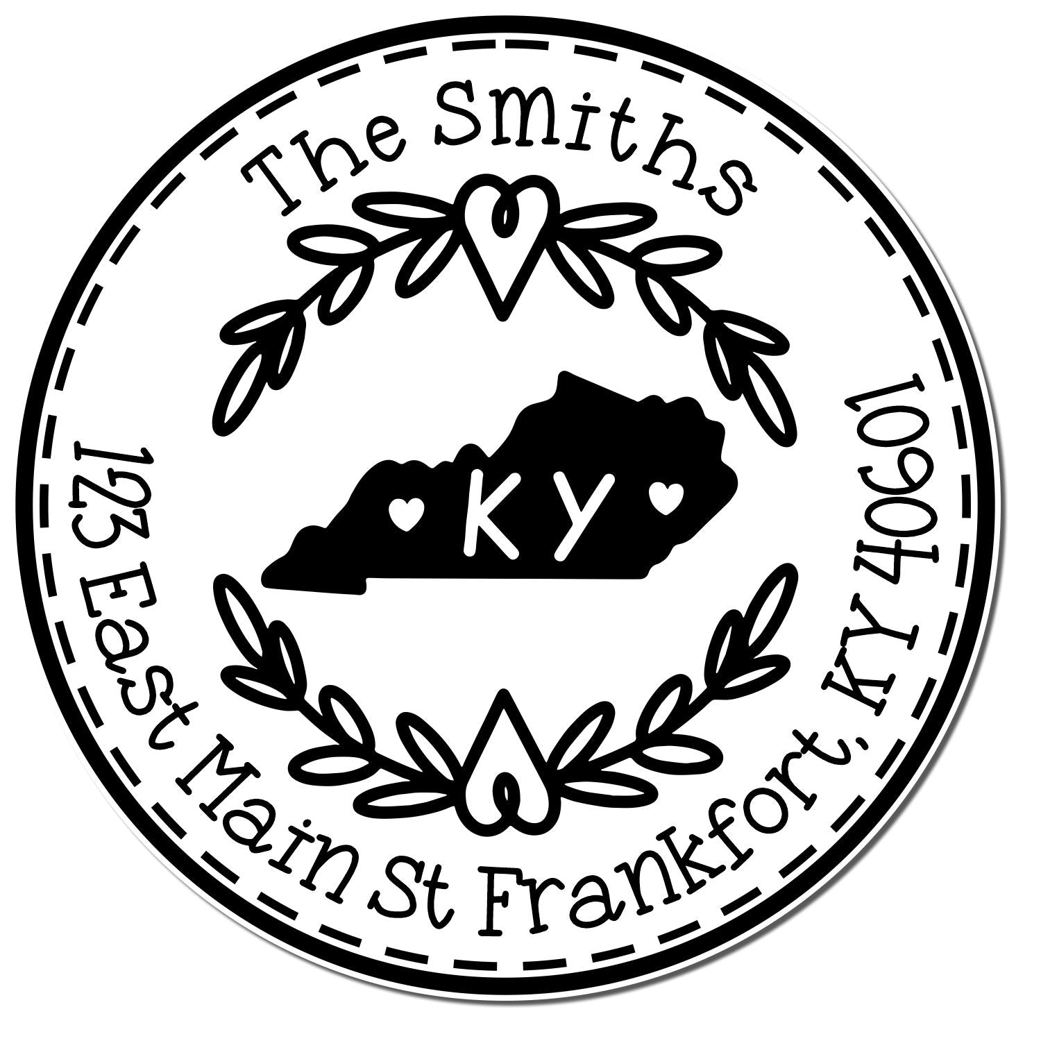 Slim Kentucky State Wreath Customizable Name and Address Stamp - Engineer Seal Stamps