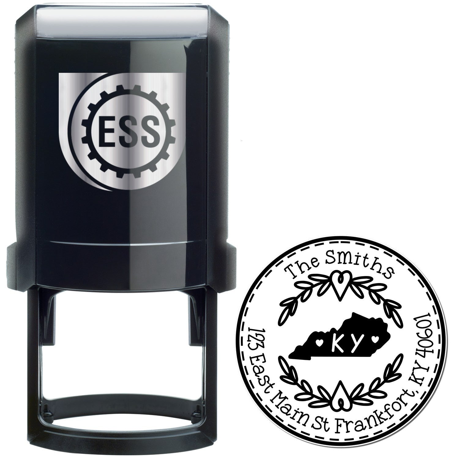 Self-Inking Round Kentucky State Wreath Custom-Made Home Address Rubber Stamp - Engineer Seal Stamps
