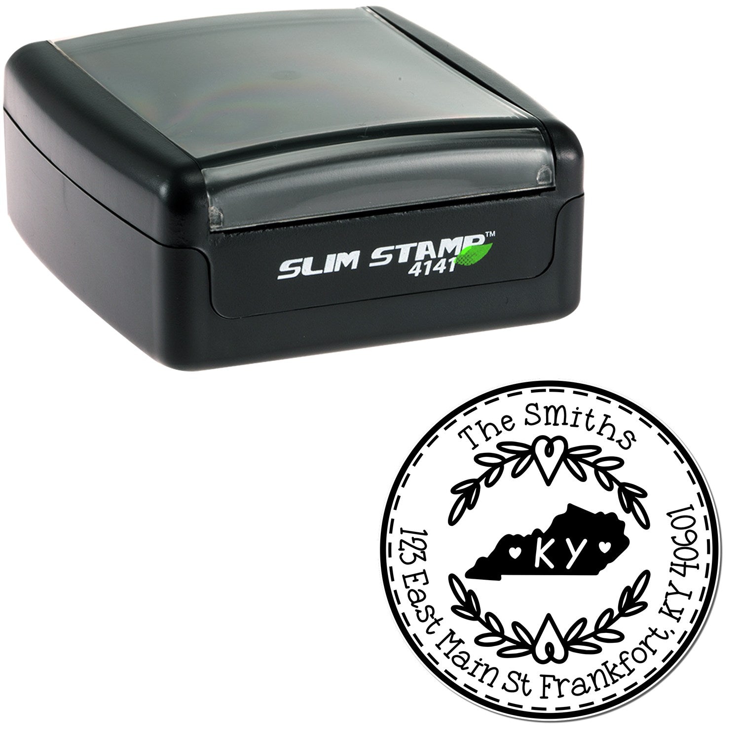 Slim Kentucky State Wreath Customizable Name and Address Stamp - Engineer Seal Stamps