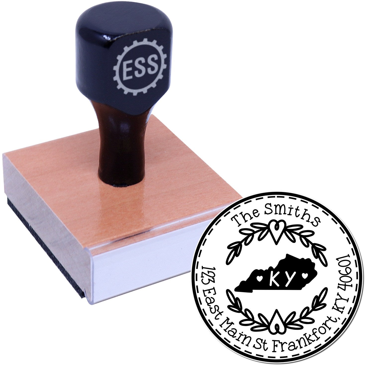 Wooden Handle Round Kentucky State Wreath Home Address Stamp - Engineer Seal Stamps