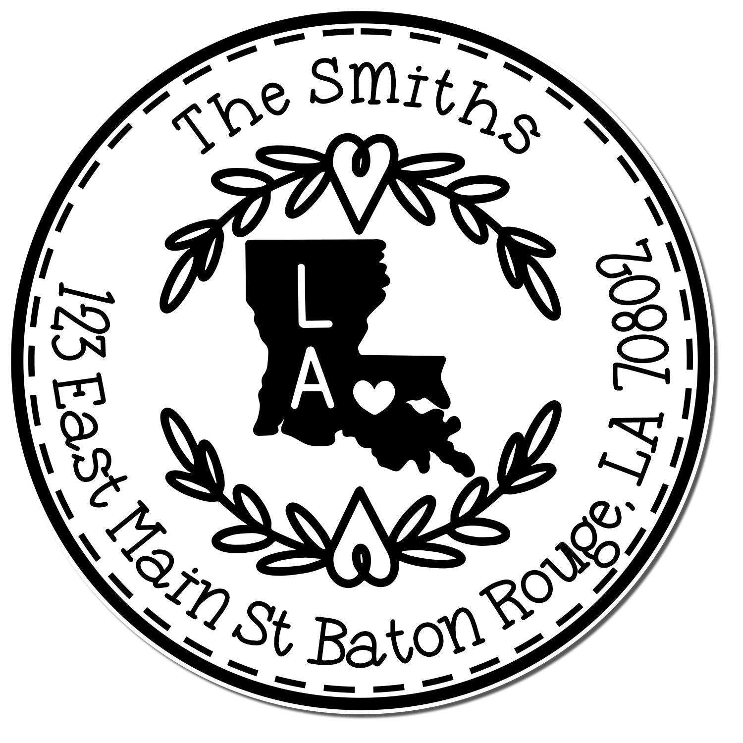 Wooden Handle Round Louisiana State Wreath Home Address Rubber Stamp - Engineer Seal Stamps