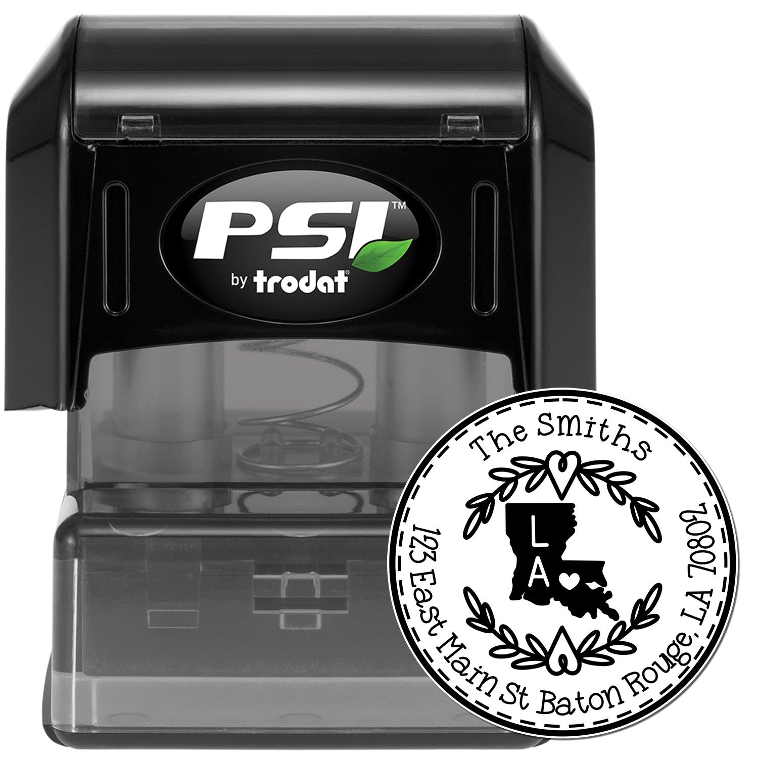 Round PSI Louisiana State Wreath Customized Mailing Address Pre-Inked Stamp - Engineer Seal Stamps