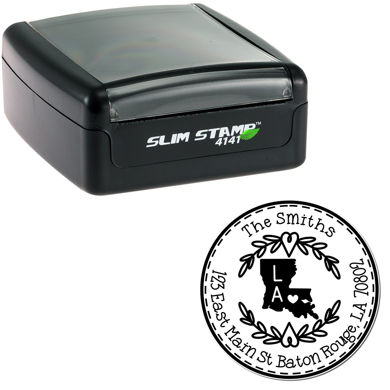 Slim Louisiana State Wreath Customizable Name and Address Pre-Inked Stamp - Engineer Seal Stamps