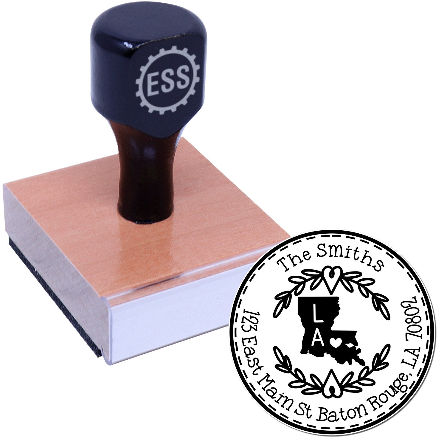 Wooden Handle Round Louisiana State Wreath Home Address Rubber Stamp - Engineer Seal Stamps