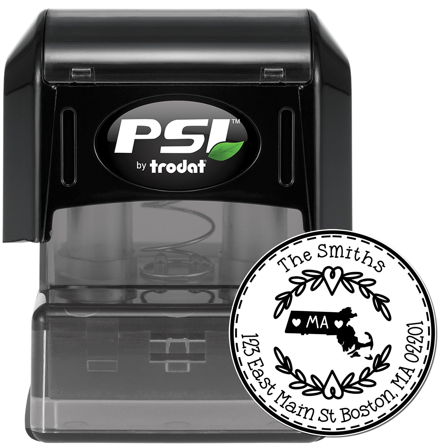 Round PSI Massachusetts State Wreath Customized Mailing Pre-Inked Stamp - Engineer Seal Stamps