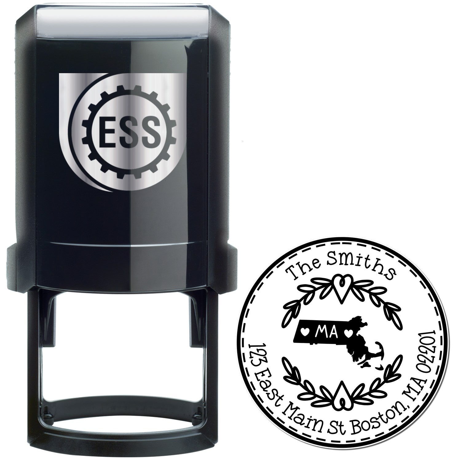 Self-Inking Round Massachusetts State Wreath Custom-Made Mail Address Stamp - Engineer Seal Stamps