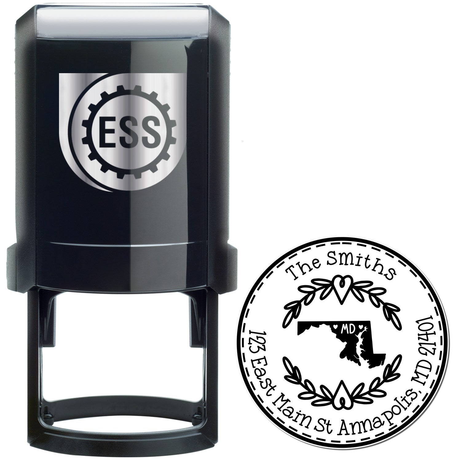 Self-Inking Round Maryland State Wreath Custom-Made Mail Address Rubber Stamp - Engineer Seal Stamps