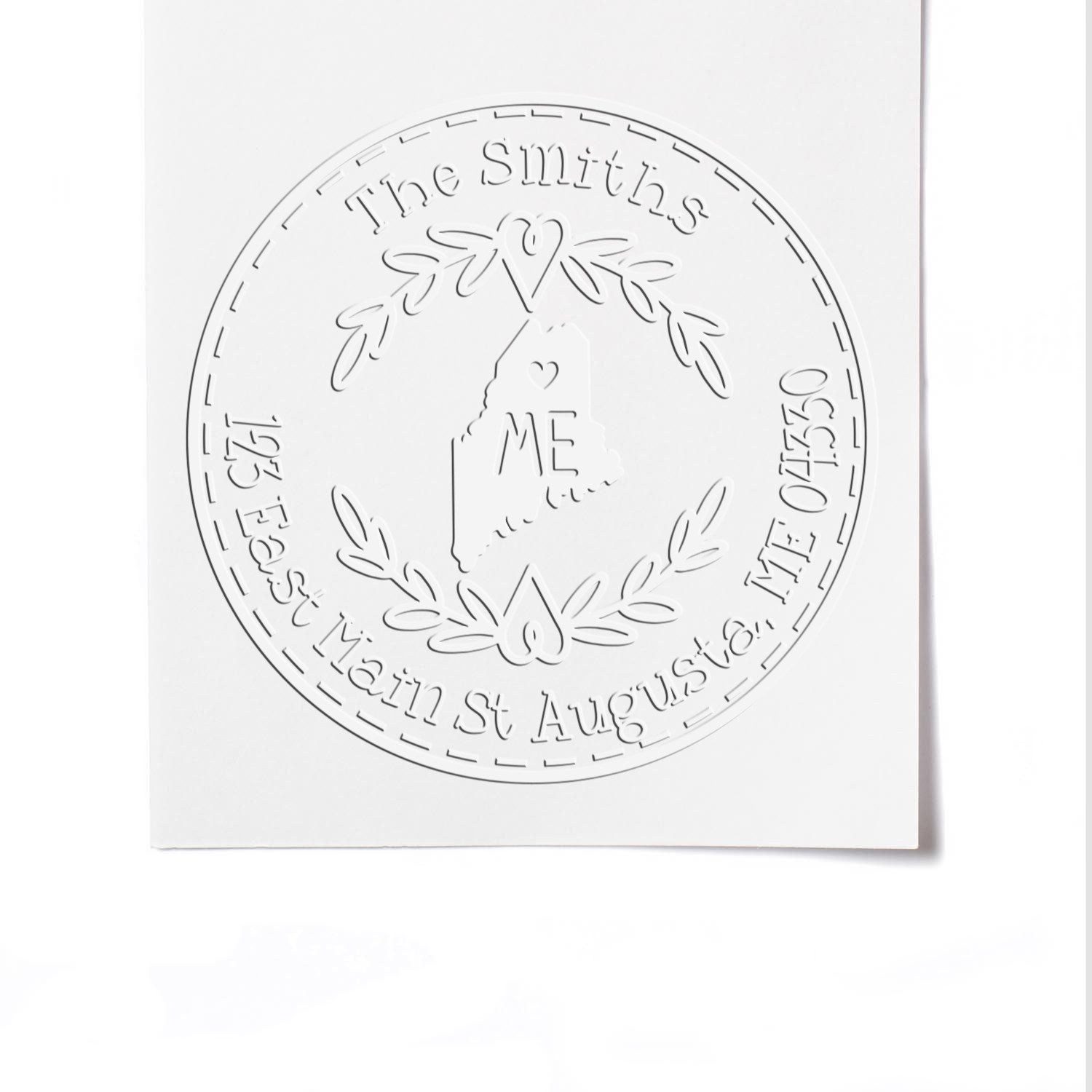Maine Decorative Wreath Customizable Name and Address Embossed Stamp - Engineer Seal Stamps