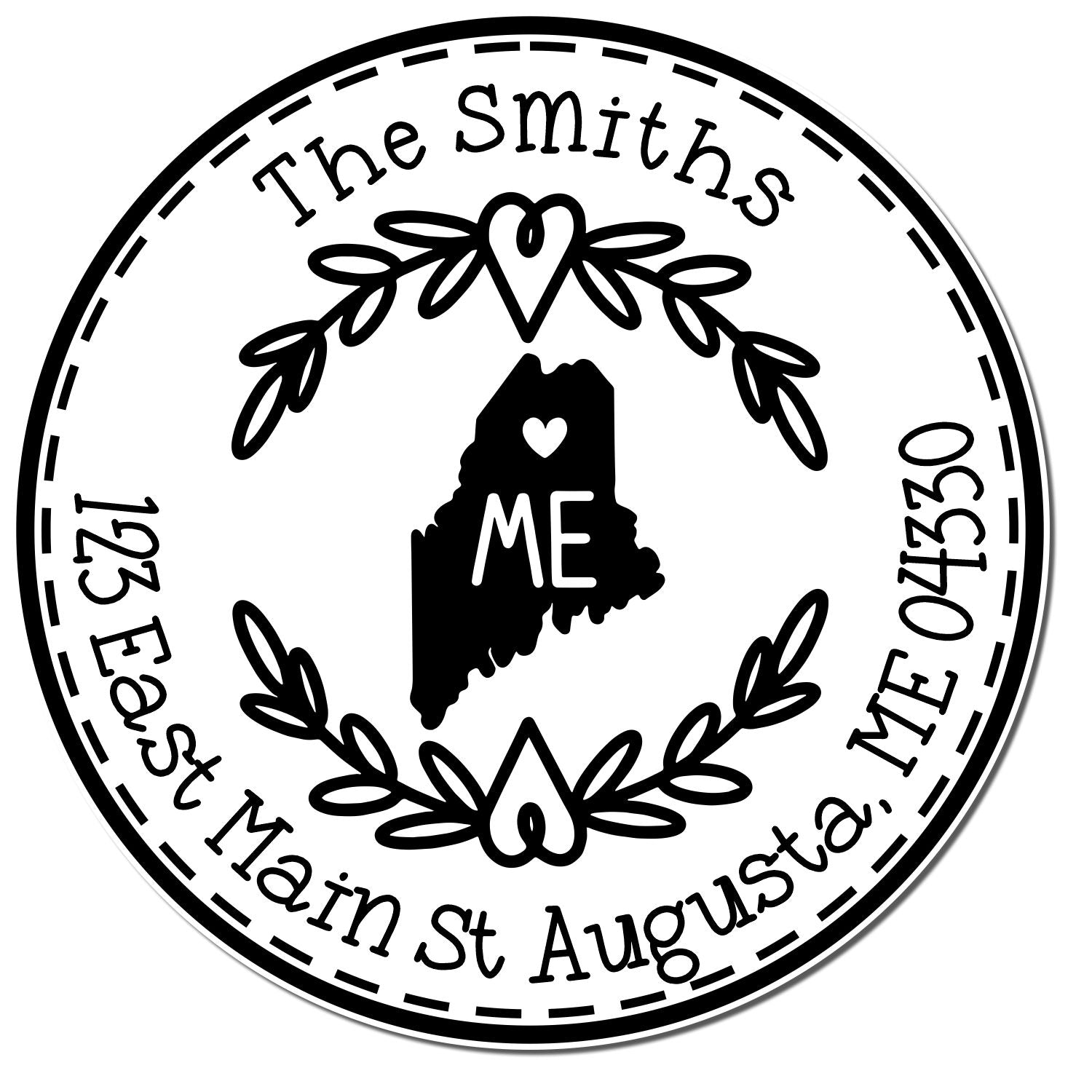 Wooden Handle Round Maine State Wreath Mail Address Rubber Stamp - Engineer Seal Stamps