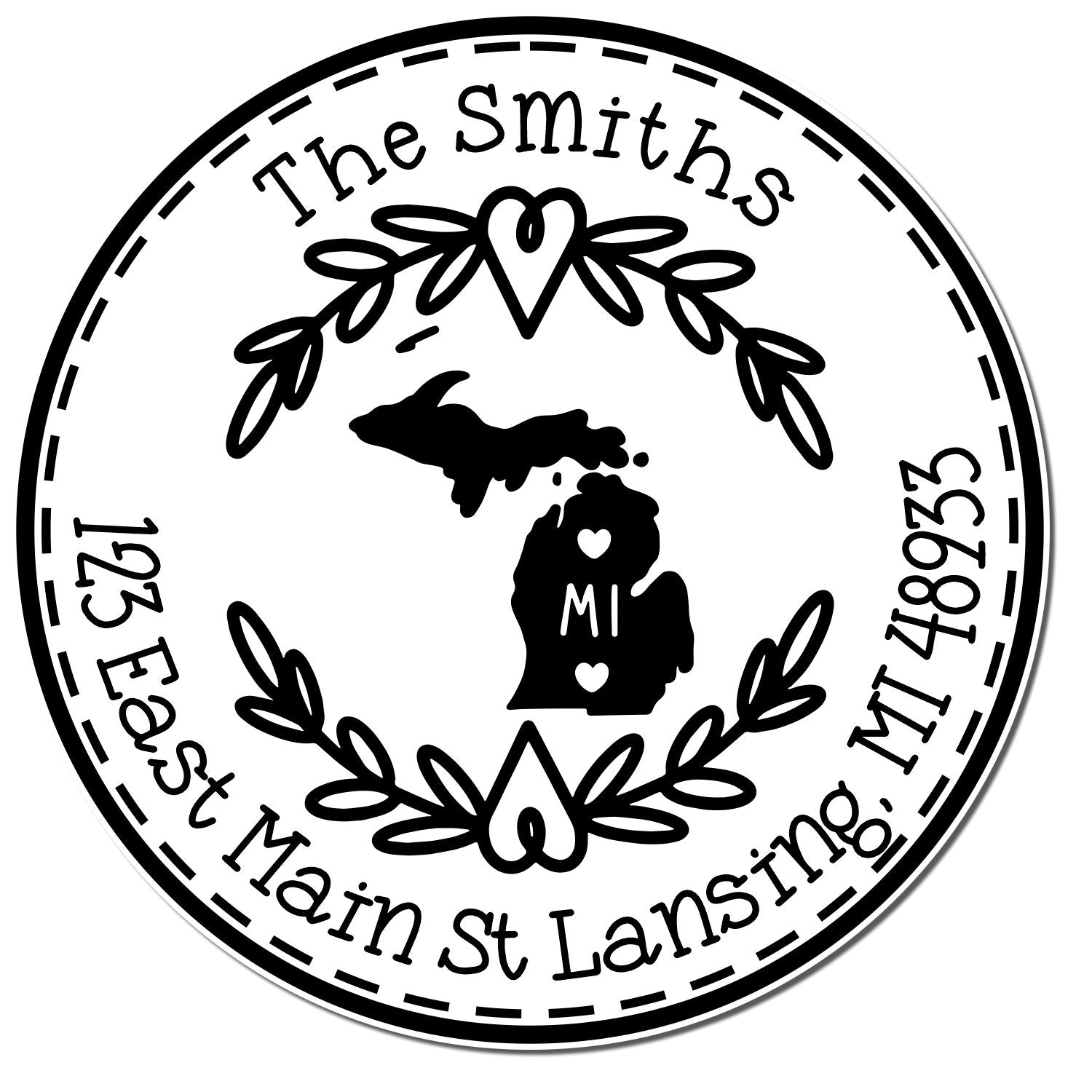 Slim Michigan State Wreath Customizable New Home Address Pre-Inked Stamp - Engineer Seal Stamps