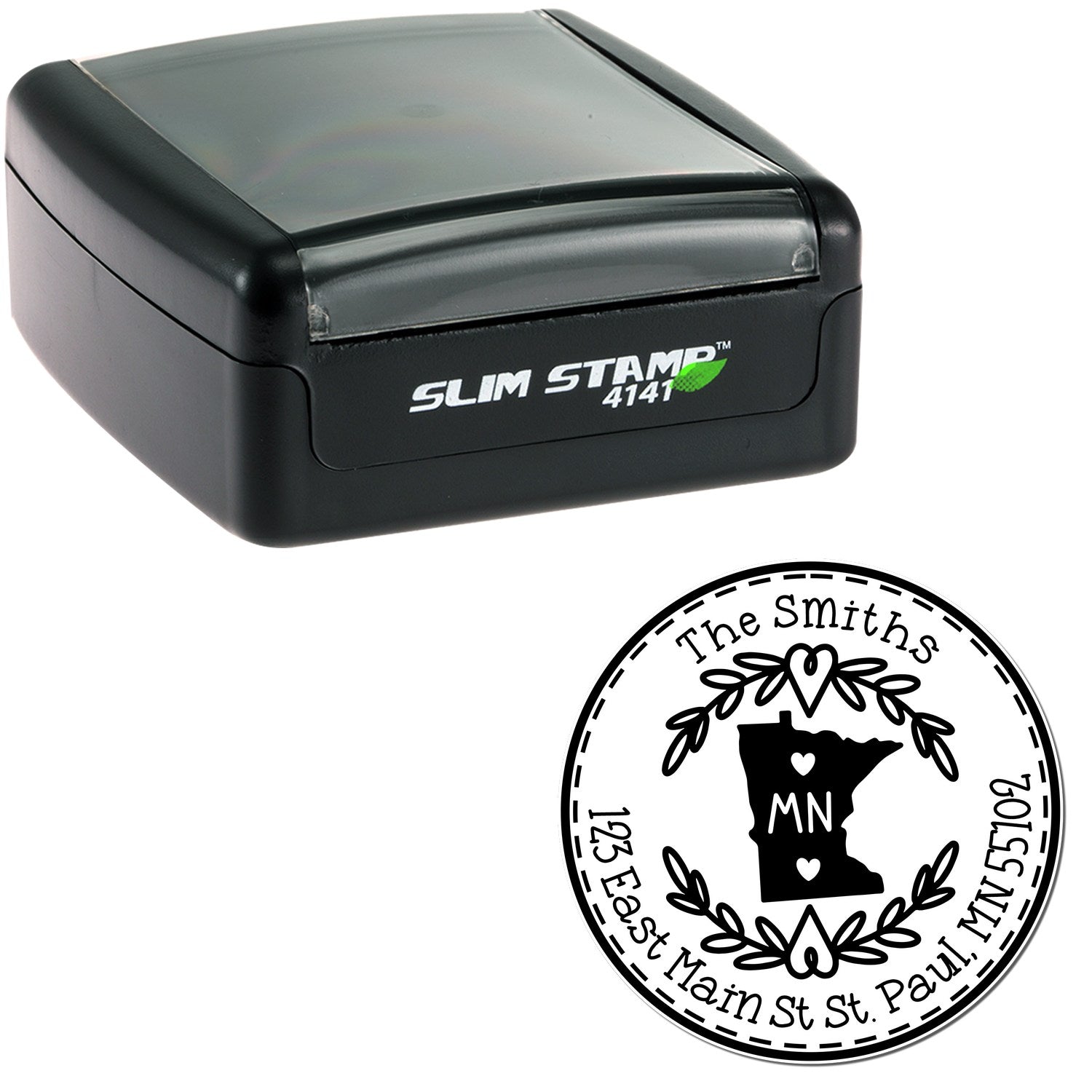 Slim Minnesota State Wreath Customizable New Home Address Stamp - Engineer Seal Stamps