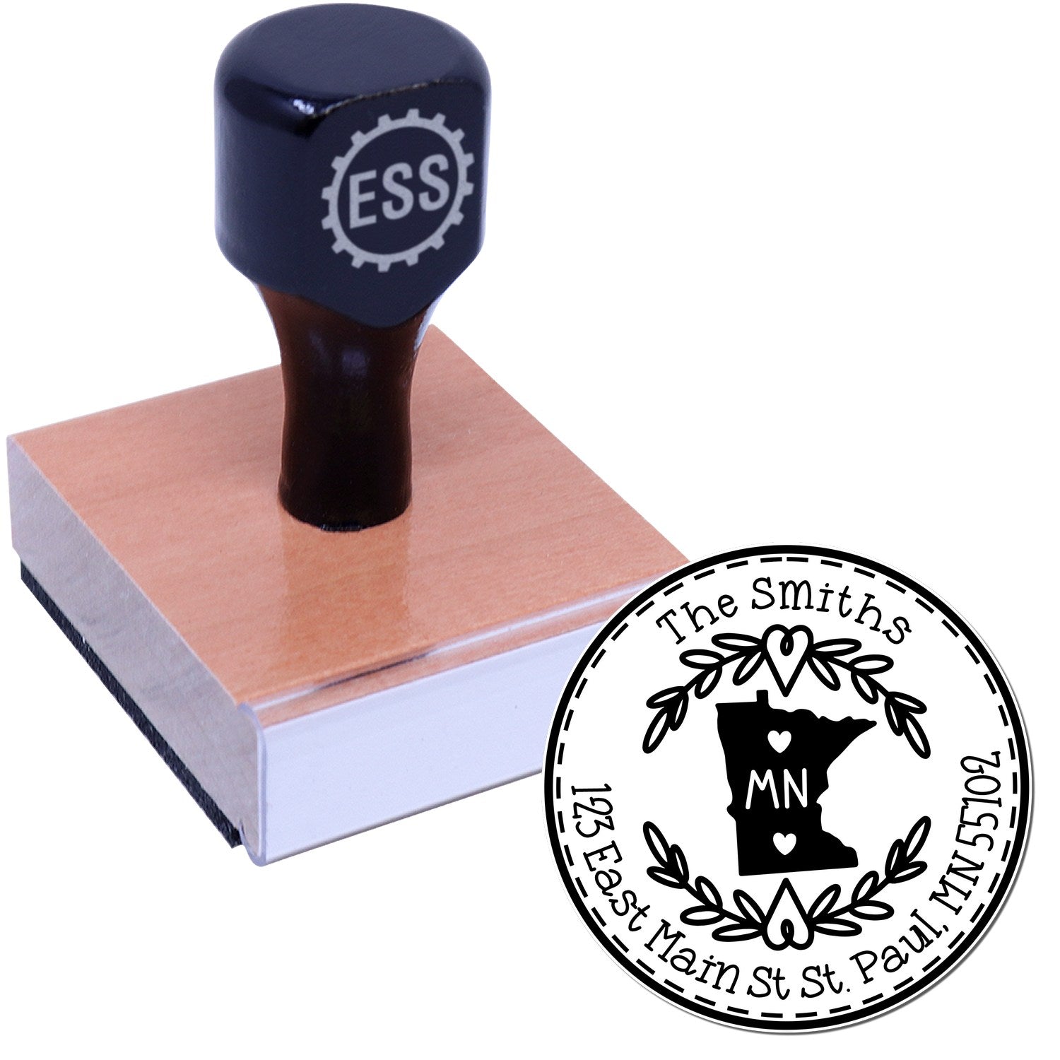 Wooden Handle Round Minnesota State Wreath Mail Stamp - Engineer Seal Stamps
