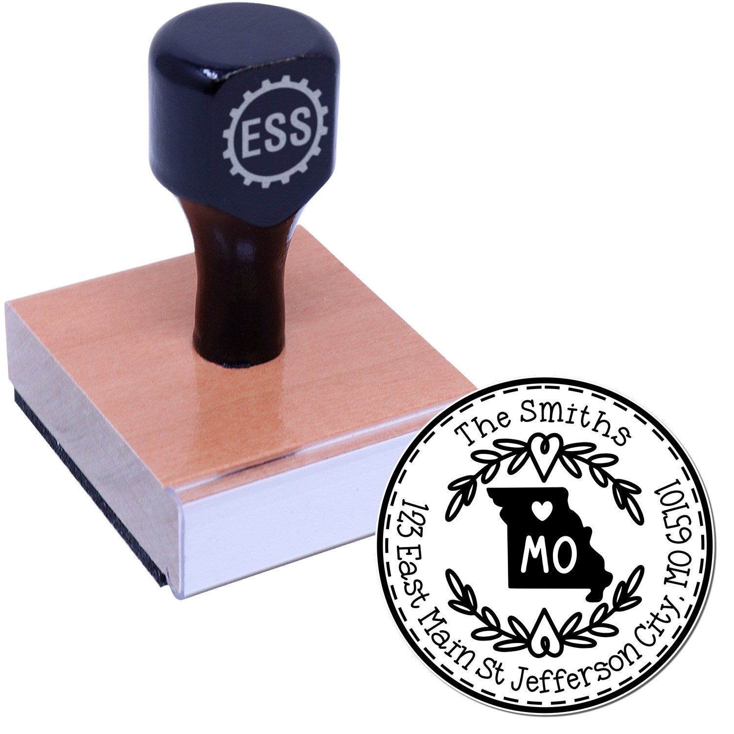 Wooden Handle Round Missouri State Wreath Mailing Address Rubber Stamp - Engineer Seal Stamps