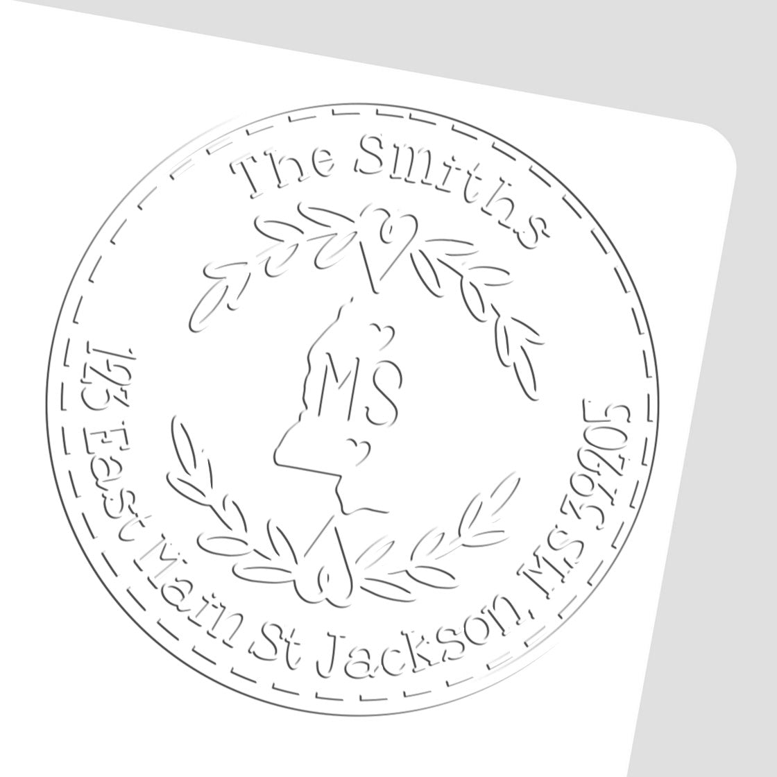 Trodat State Love Stamps address return embossing stamp featuring a custom state design in use.