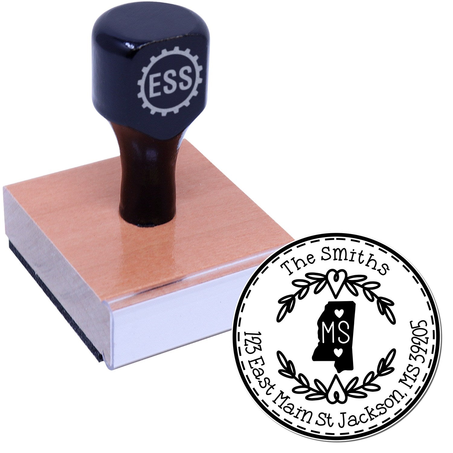 Wooden Handle Round Mississippi State Wreath Mail Rubber Stamp - Engineer Seal Stamps