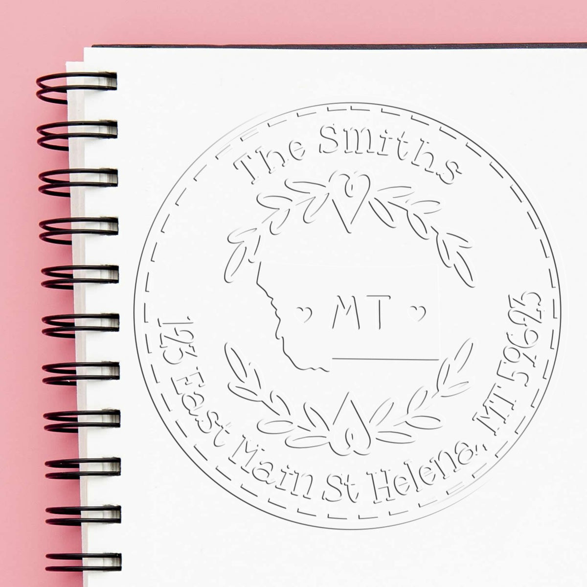 Trodat State Love Stamps MT custom address return seal featuring a state-shaped design, used for mailing and return address stamping.