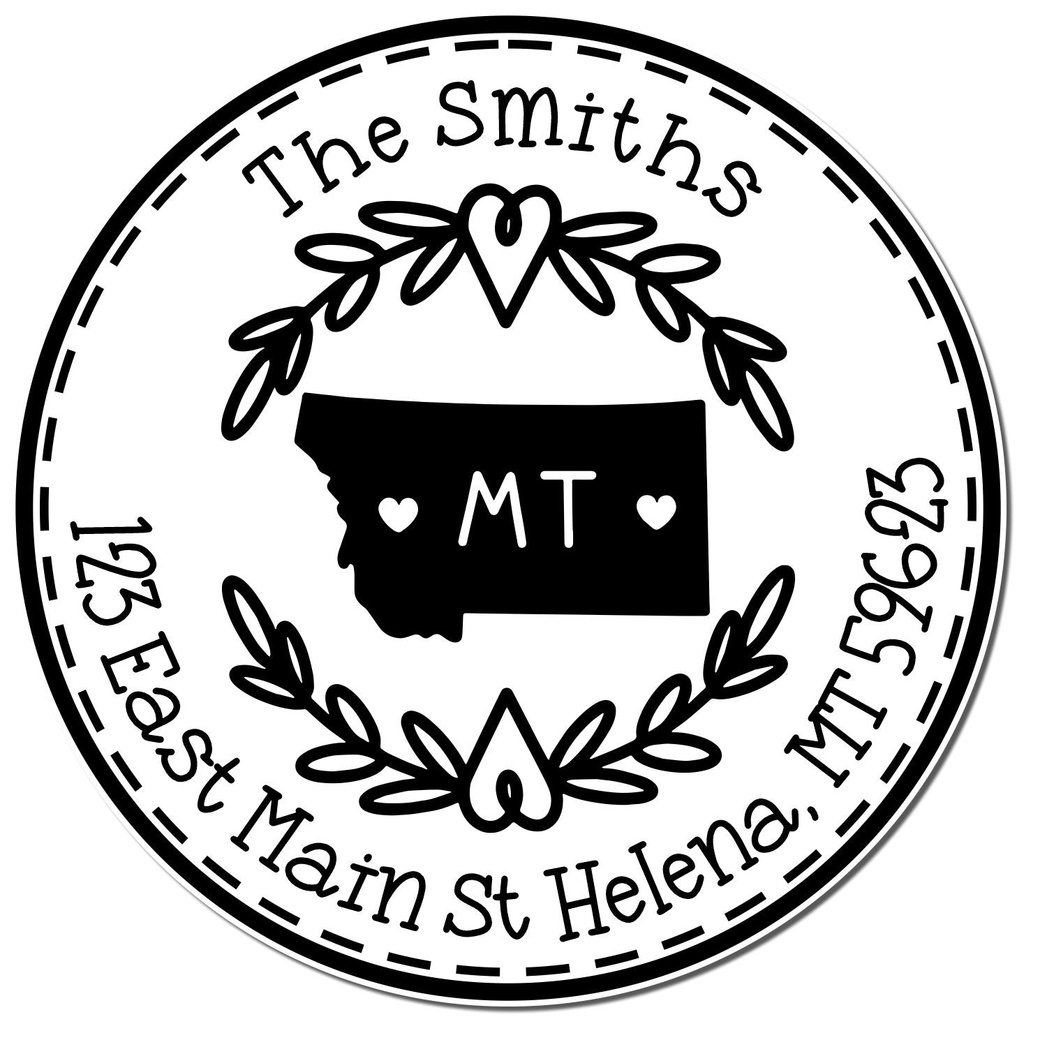 Round PSI Montana State Wreath Customized Name and Address Stamper - Engineer Seal Stamps