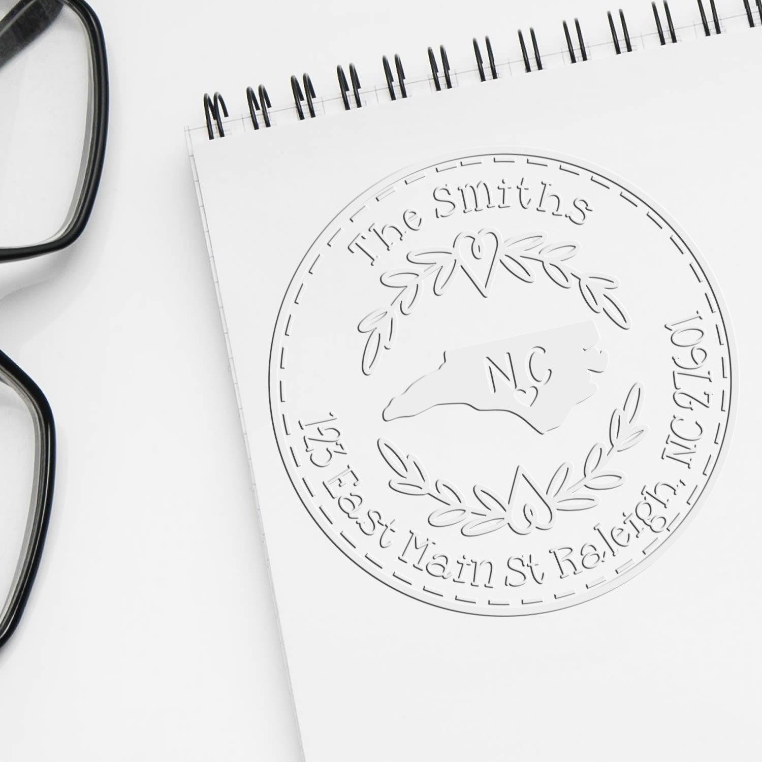 North Carolina Decorative Wreath Customizable New Address Hybrid Embosser Seal Stamp - Engineer Seal Stamps