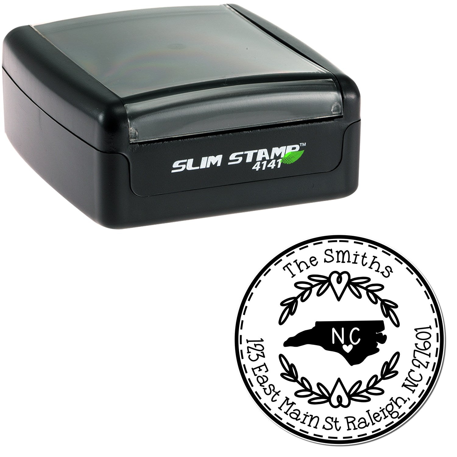 Slim North Carolina State Wreath Customized Address Return Pre-Inked Stamp - Engineer Seal Stamps