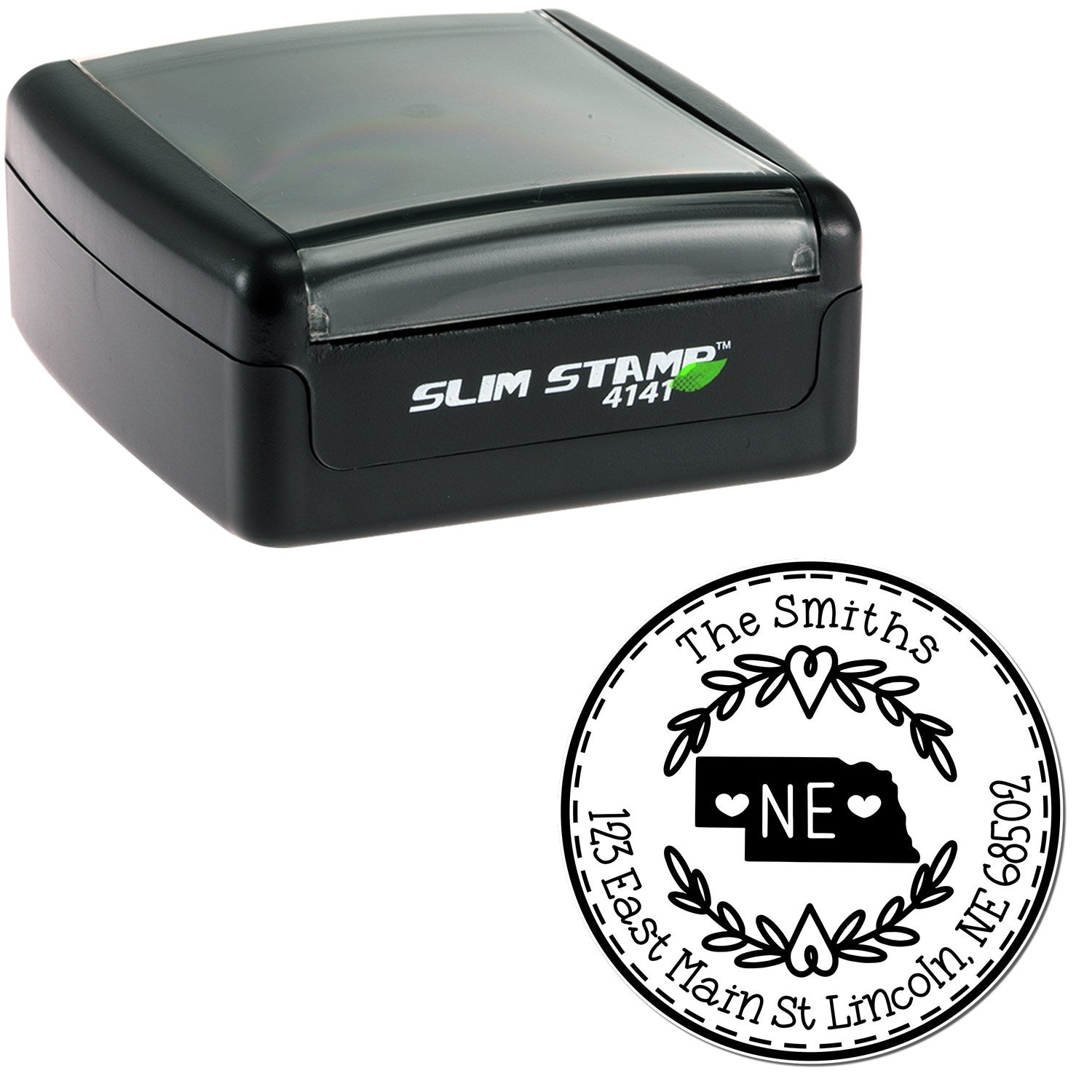 Slim Nebraska State Wreath Customizable Return Address Pre-Inked Stamp - Engineer Seal Stamps