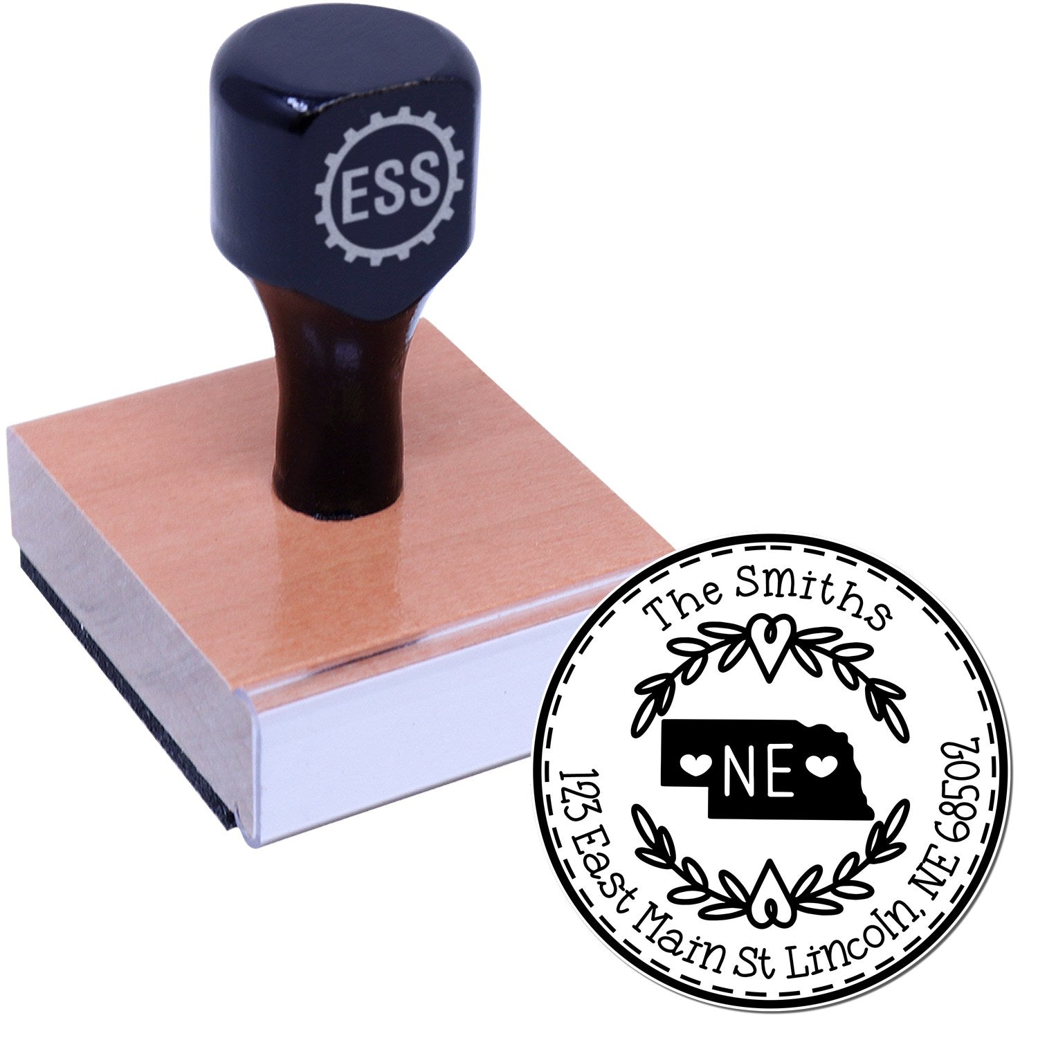 Wooden Handle Round Nebraska State Wreath Mailing Address Rubber Stamp - Engineer Seal Stamps