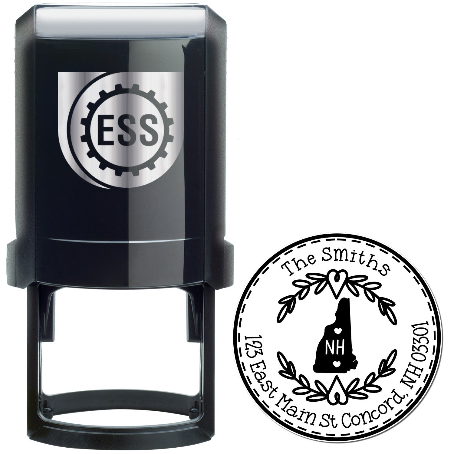 Self-Inking Round New Hampshire State Wreath Custom-Made Mailing Rubber Stamp - Engineer Seal Stamps
