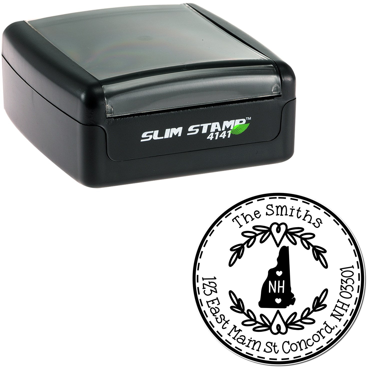 Slim New Hampshire State Wreath Customized Address Label Stamp - Engineer Seal Stamps