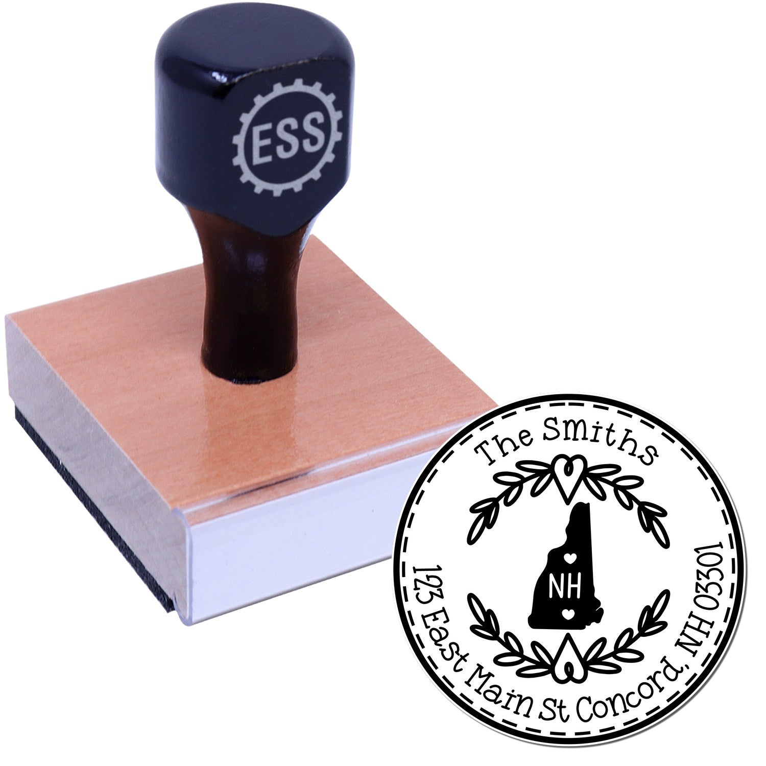 Wooden Handle Round New Hampshire State Wreath Mailing Stamp - Engineer Seal Stamps