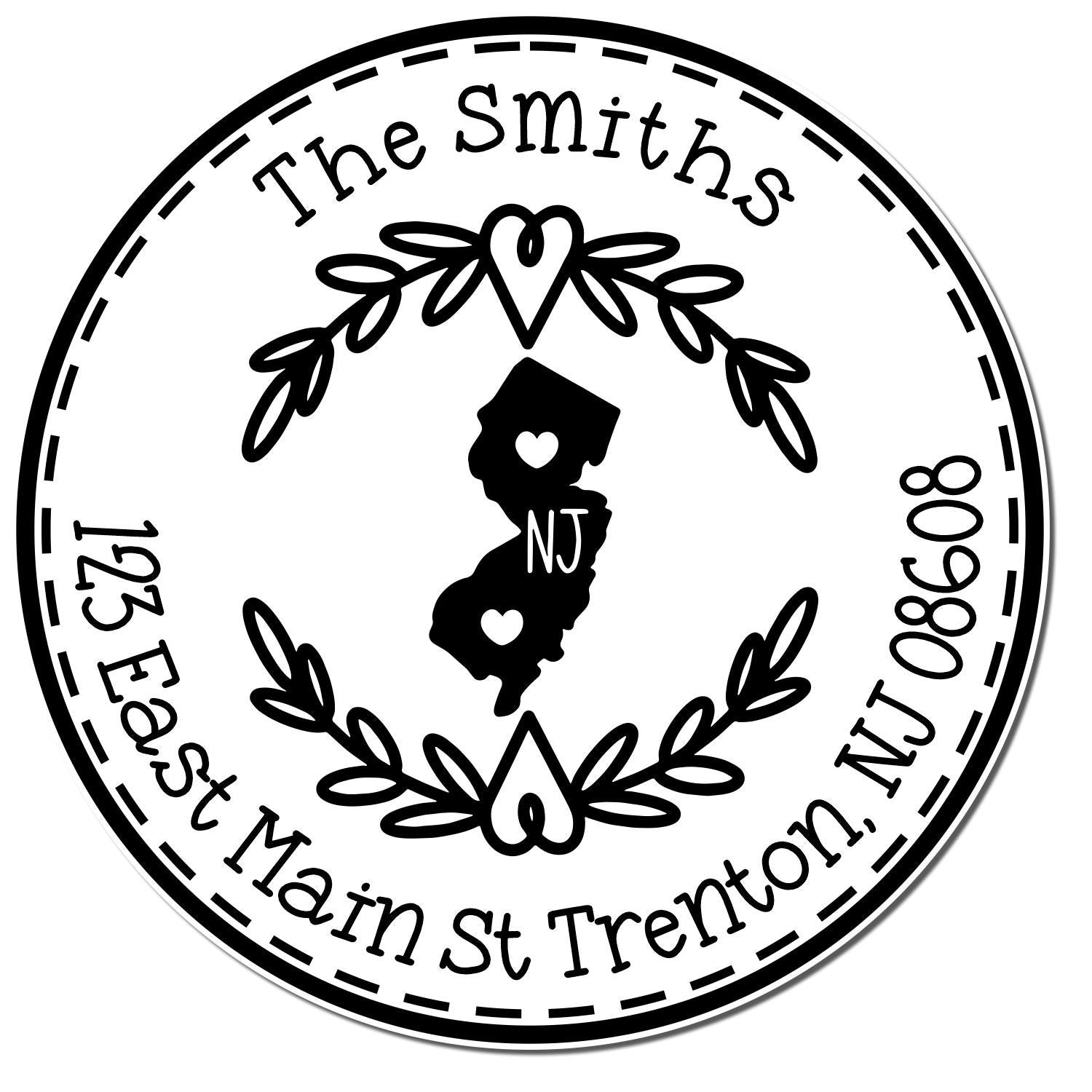 Wooden Handle Round New Jersey State Wreath Mailing Rubber Stamp - Engineer Seal Stamps