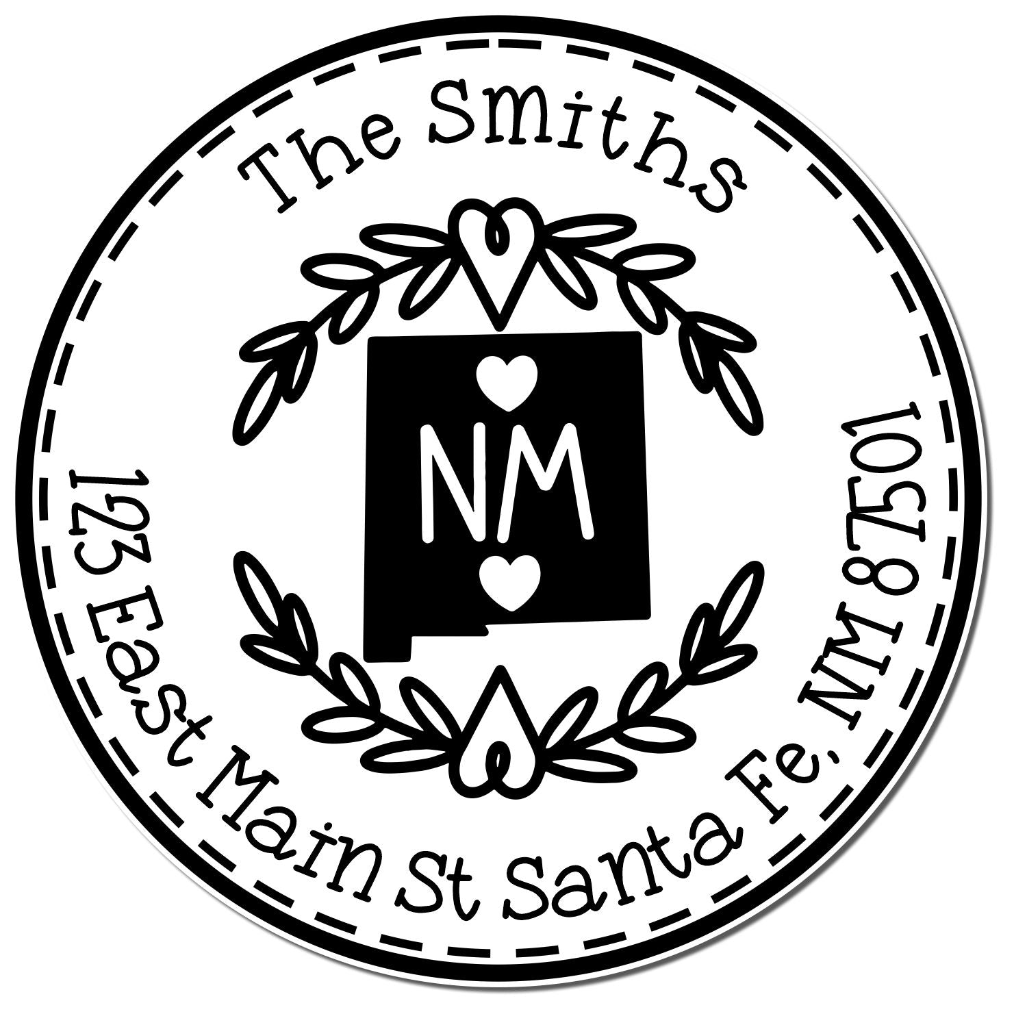 Wooden Handle Round New Mexico State Wreath Name and Address Rubber Stamp - Engineer Seal Stamps