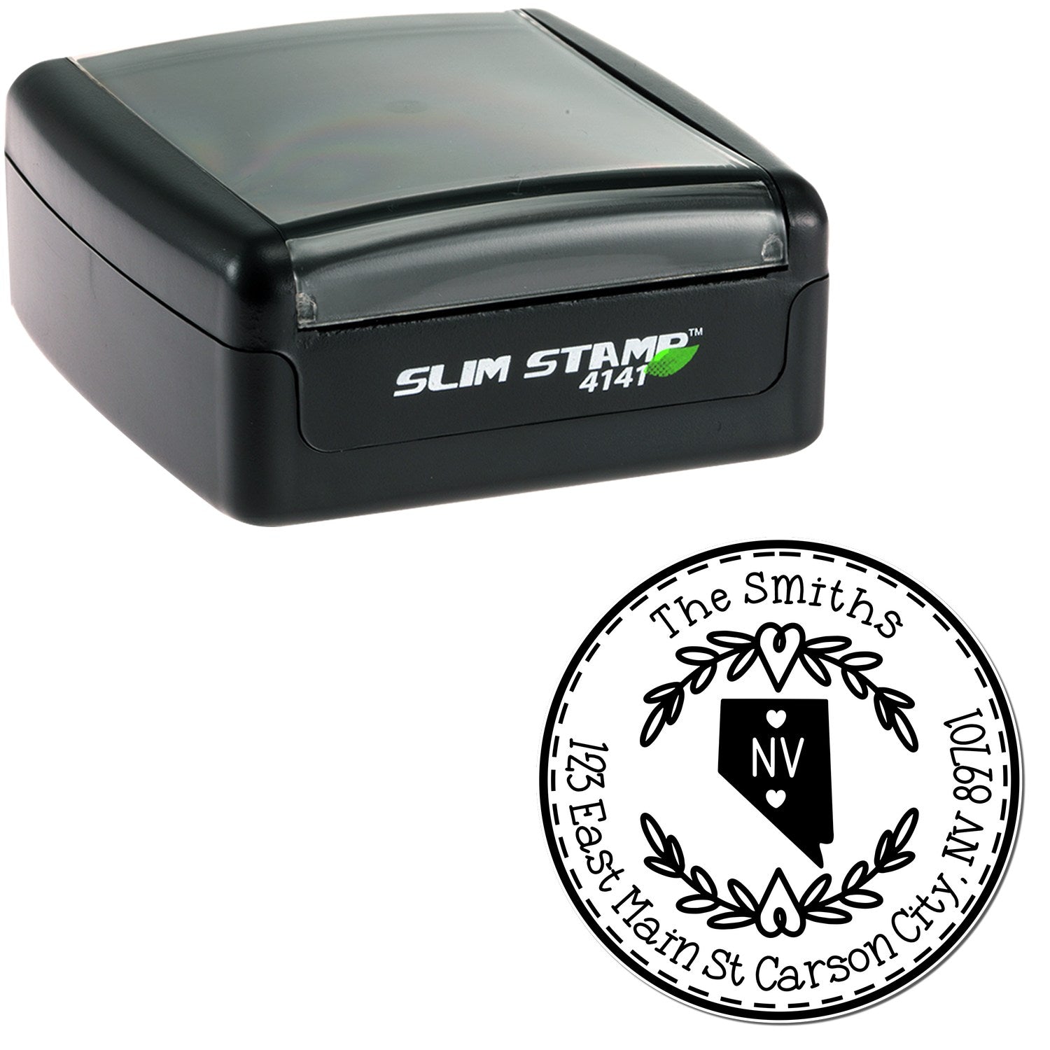 Slim Nevada State Wreath Customized Address Label Pre-Inked Stamp - Engineer Seal Stamps