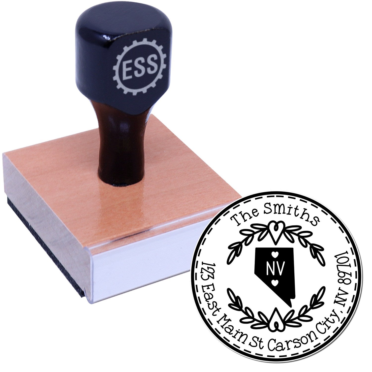 Wooden Handle Round Nevada State Wreath Mailing Rubber Stamp - Engineer Seal Stamps