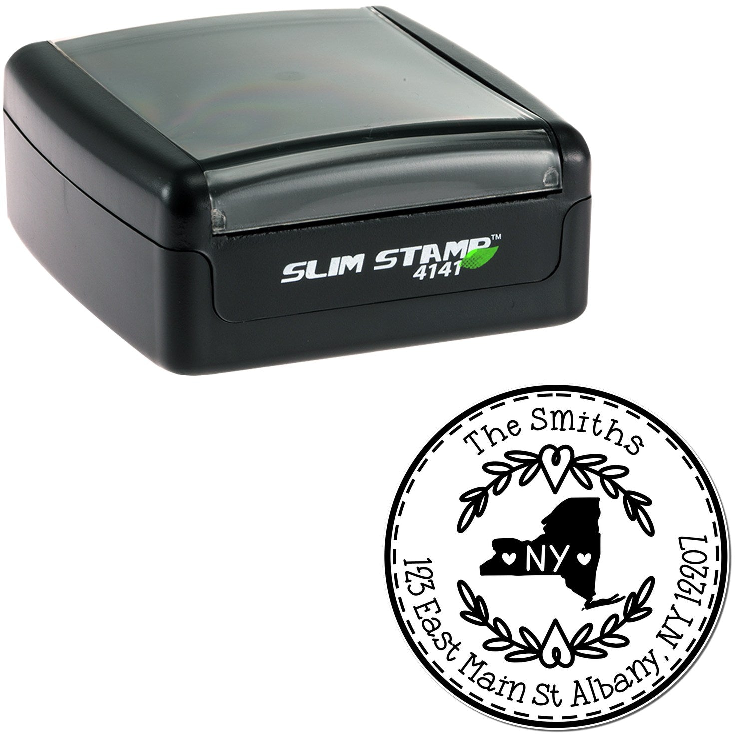 Slim New York State Wreath Customized Address Return Stamp - Engineer Seal Stamps