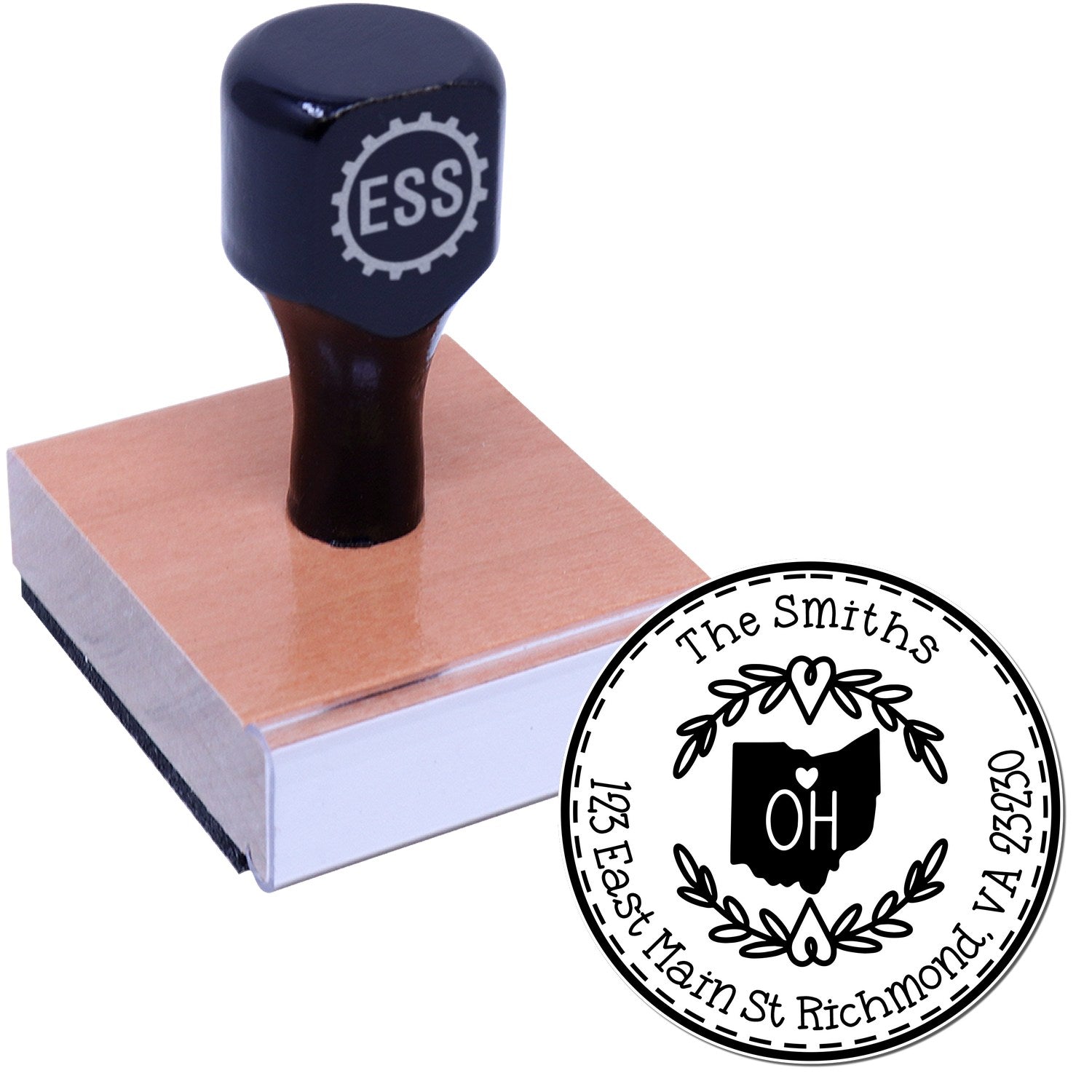 Wooden Handle Round Ohio State Wreath New Address Stamp - Engineer Seal Stamps