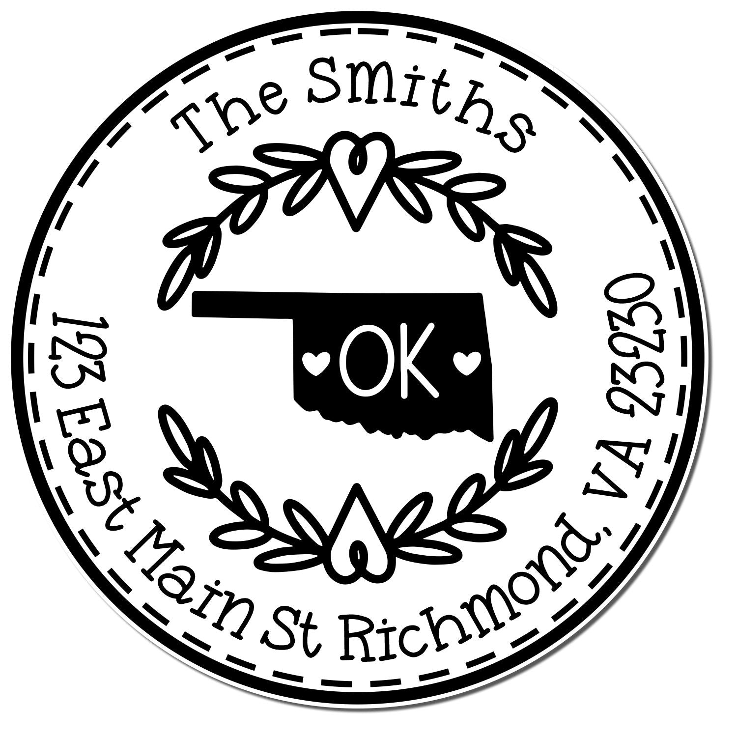 Wooden Handle Round Oklahoma State Wreath New Address Rubber Stamp - Engineer Seal Stamps