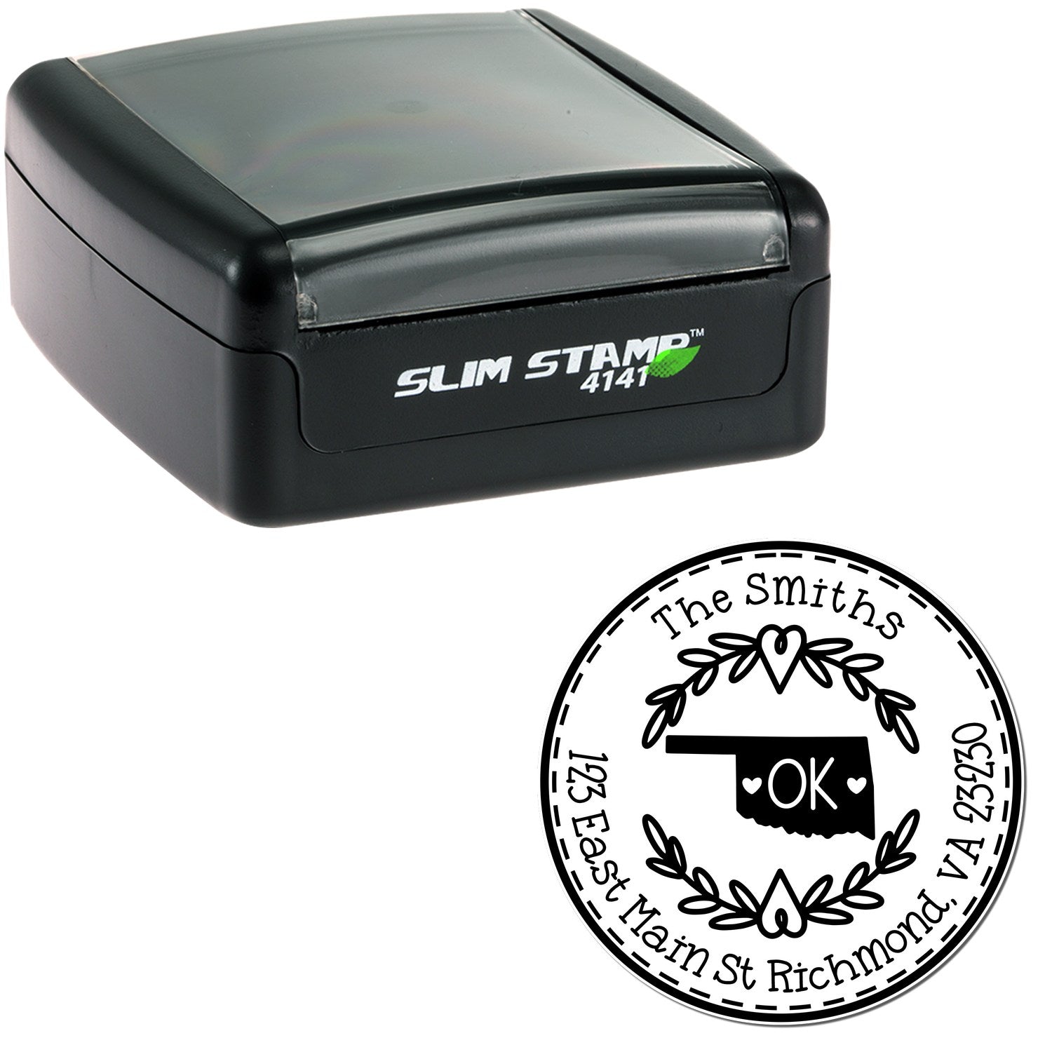 Slim Oklahoma State Wreath Customized Address Pre-Inked Stamp - Engineer Seal Stamps