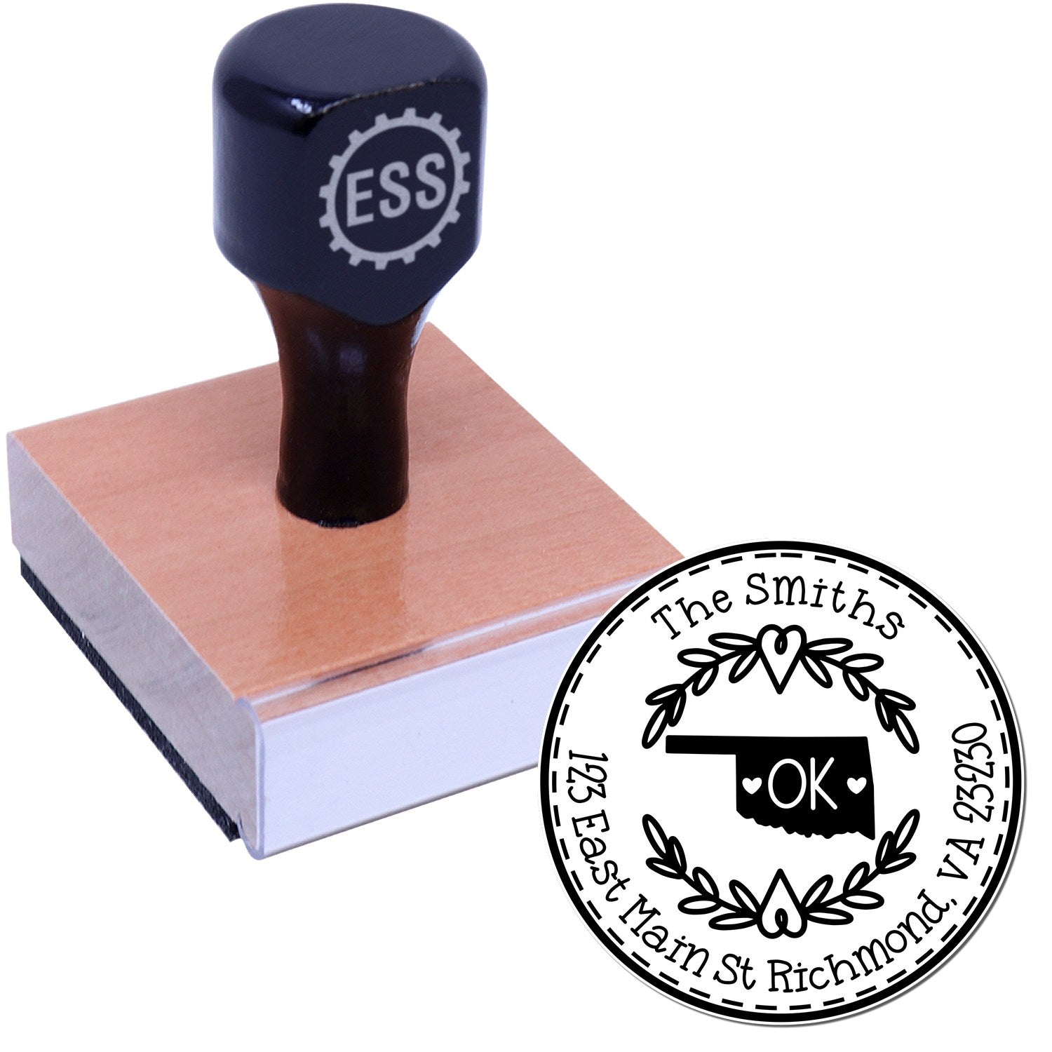 Wooden Handle Round Oklahoma State Wreath New Address Rubber Stamp - Engineer Seal Stamps