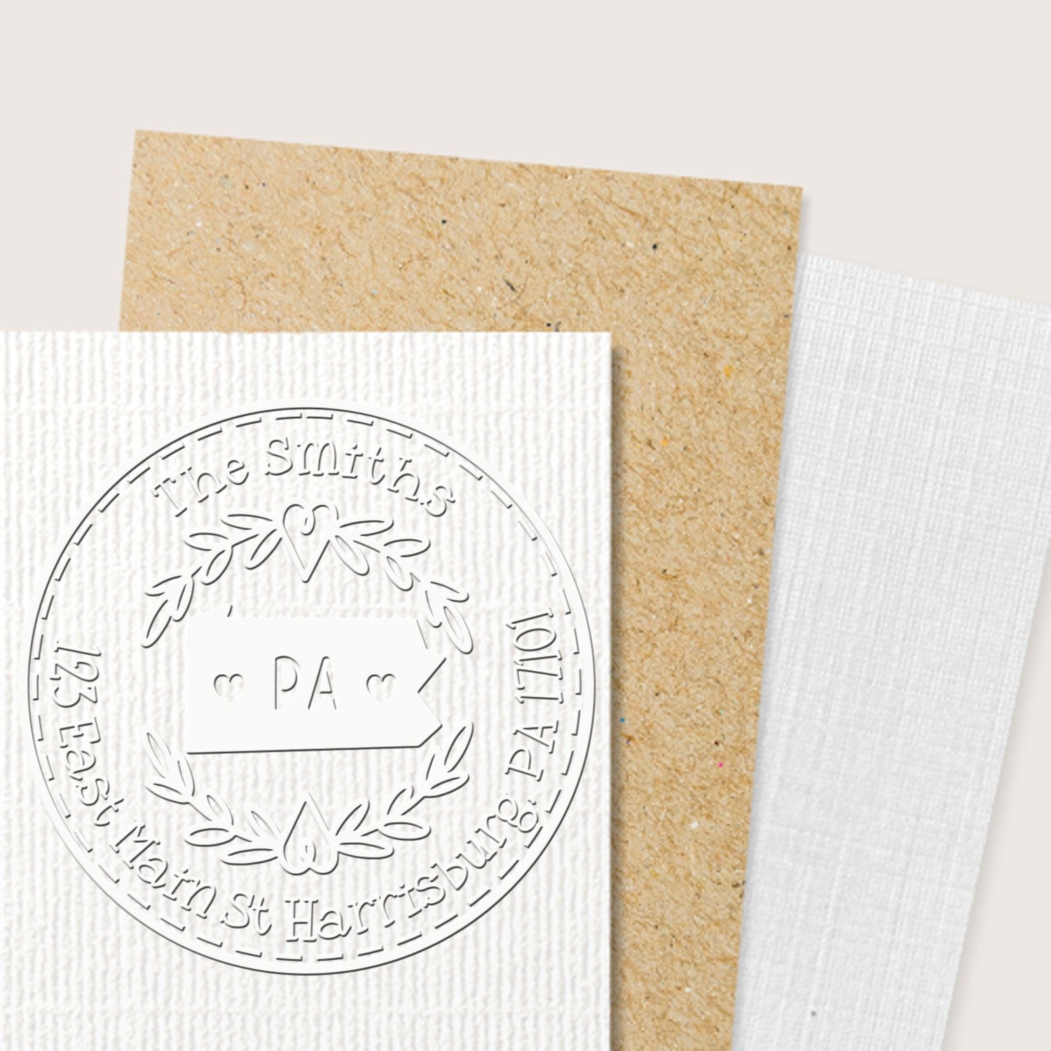 Pennsylvania Decorative Wreath Customizable Mailing Address Seal Hybrid Embosser - Engineer Seal Stamps