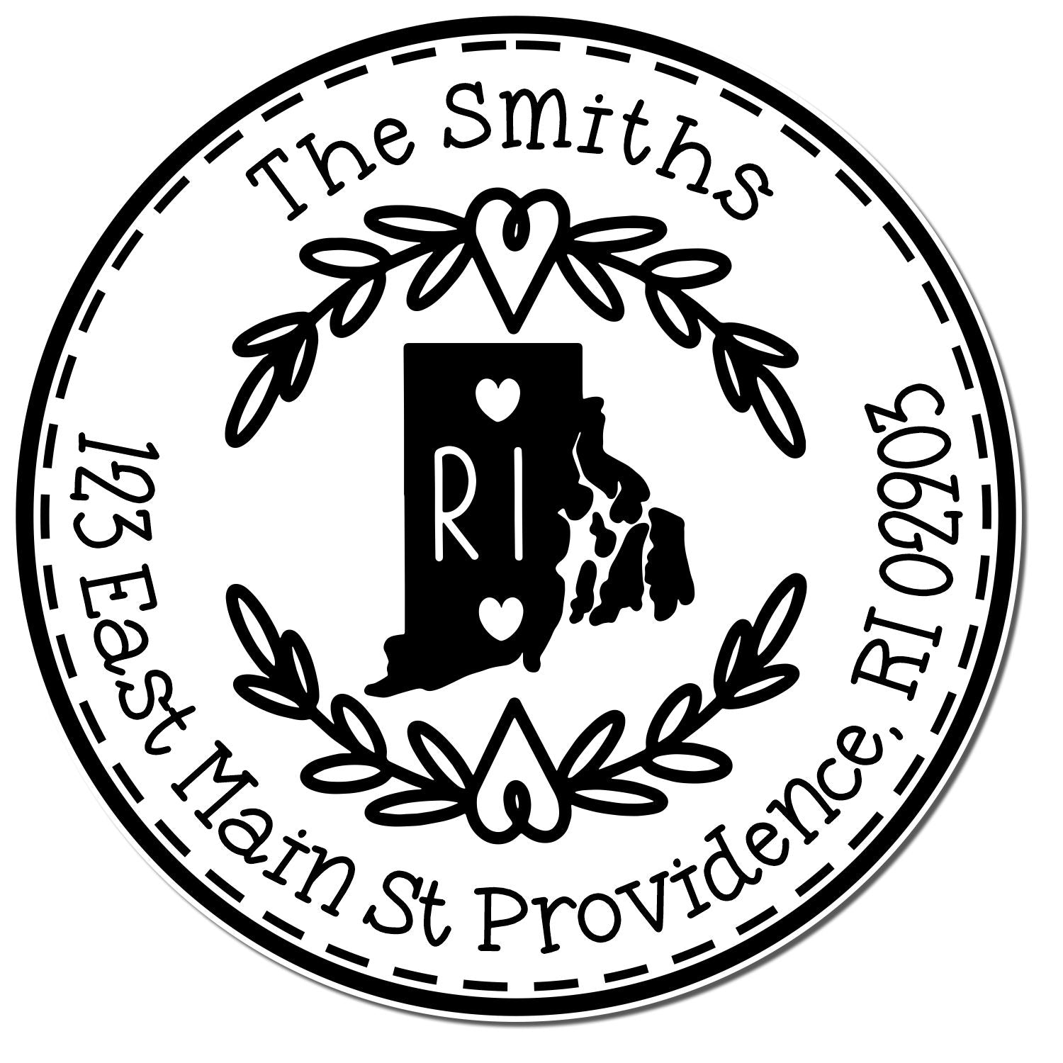 Round PSI Rhode Island State Wreath Custom-Made Address Return Pre-Inked Stamp - Engineer Seal Stamps