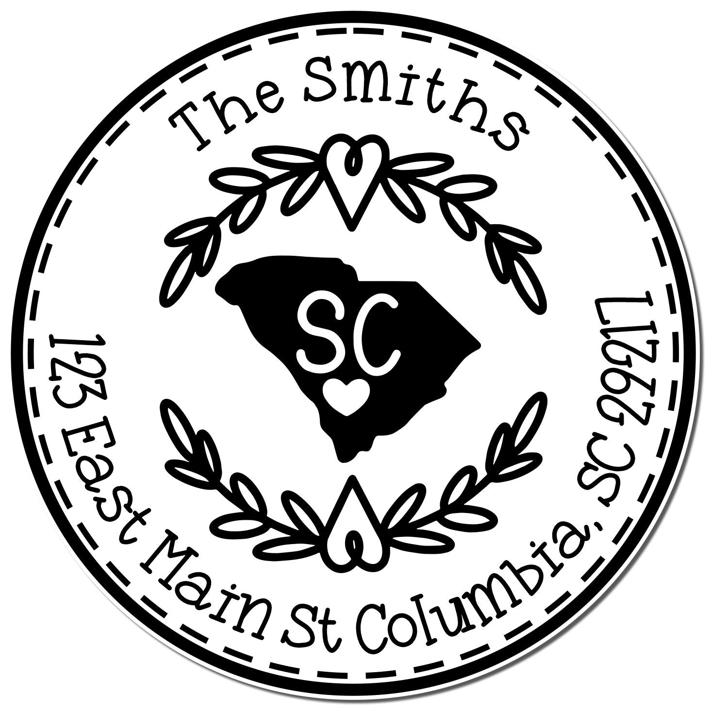 Slim South Carolina State Wreath Customized Home Address Pre-Inked Stamp - Engineer Seal Stamps