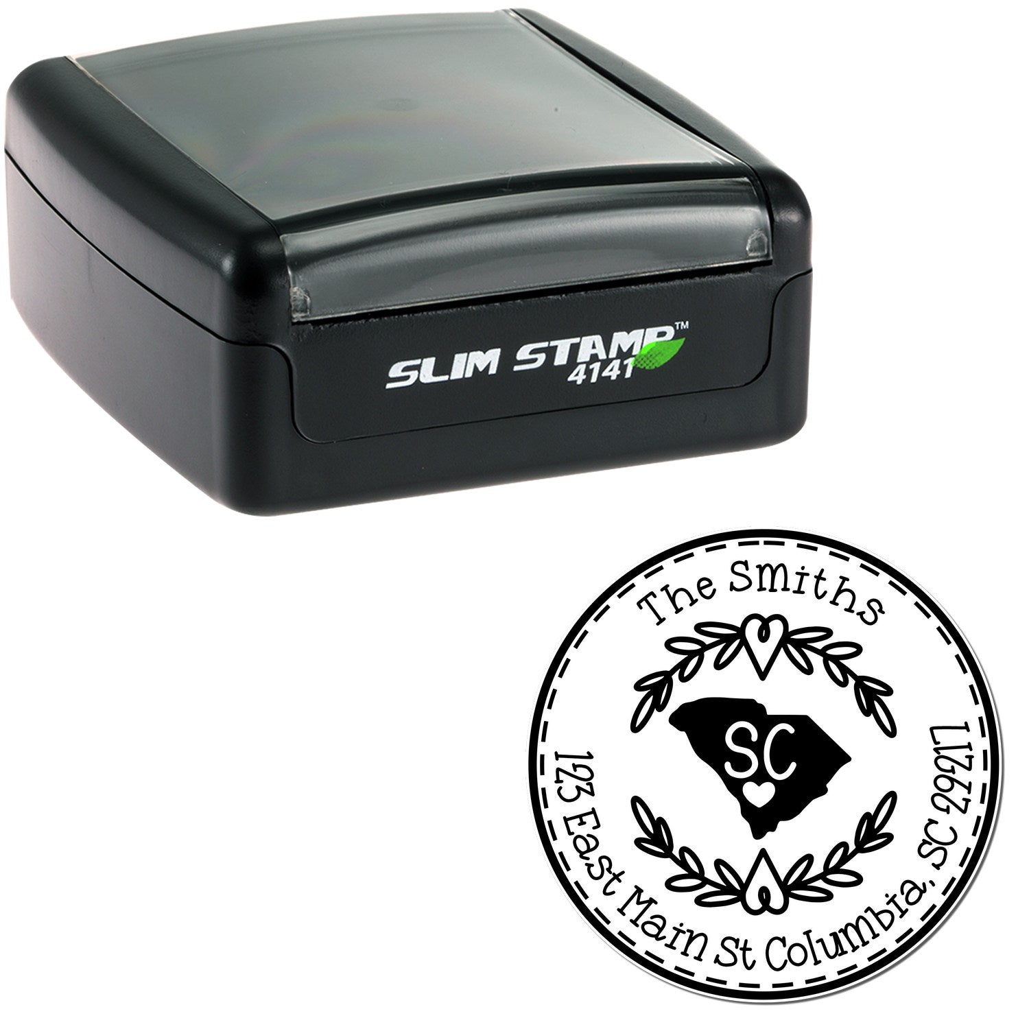 Slim South Carolina State Wreath Customized Home Address Pre-Inked Stamp - Engineer Seal Stamps