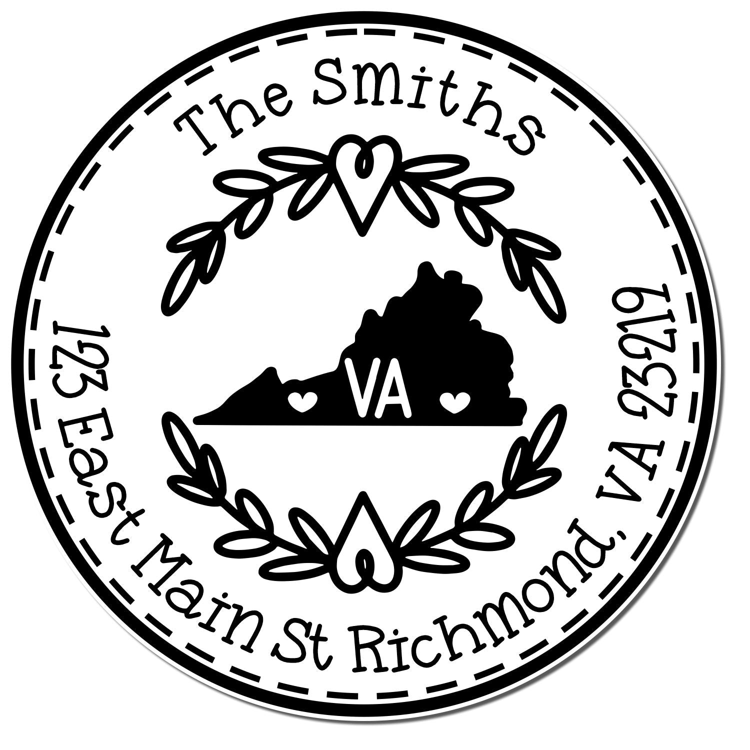 Slim Virginia State Wreath Customized Mail Pre-Inked Stamp - Engineer Seal Stamps